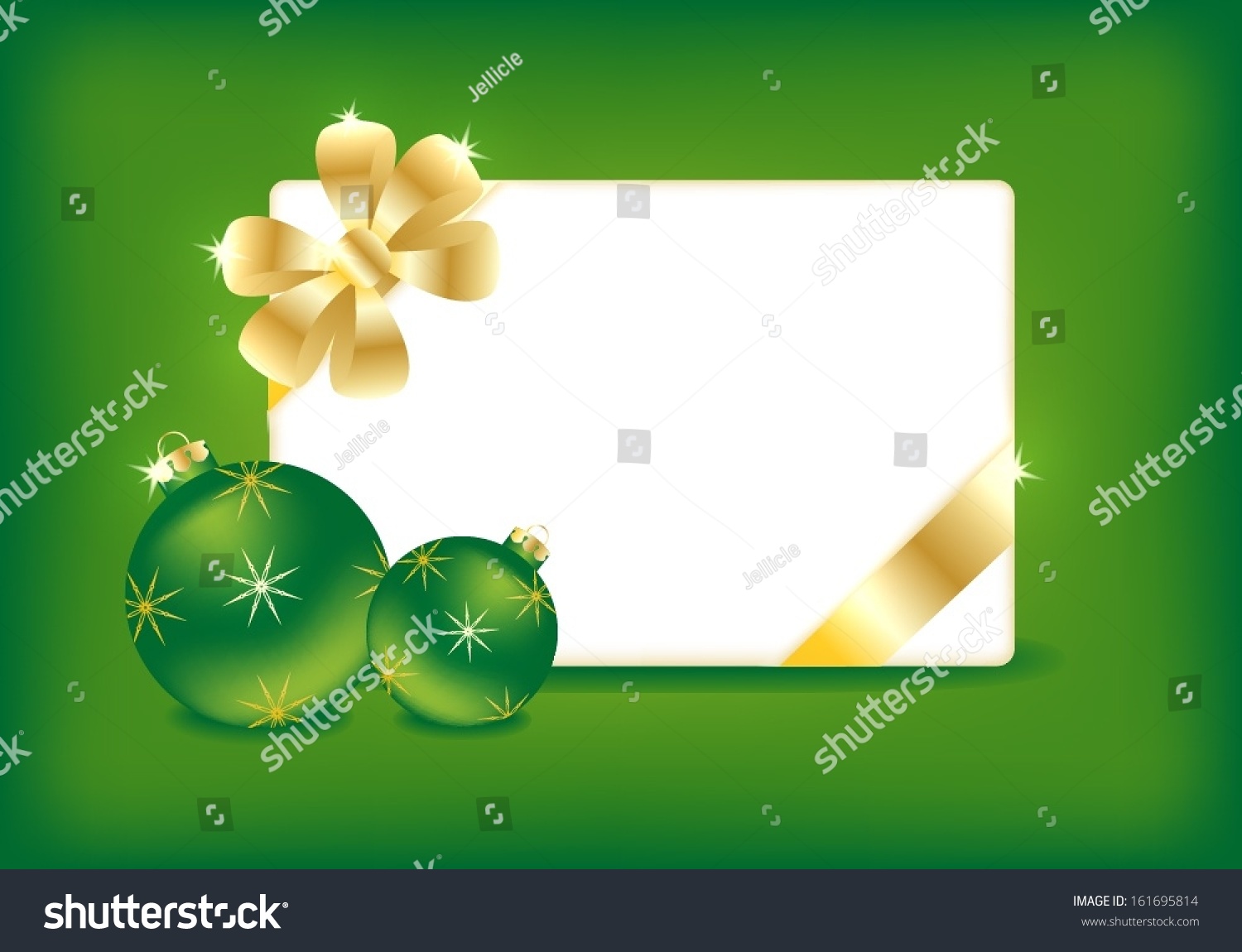 Christmas Balls And Blank Invitation Card Over Green Background Stock ...