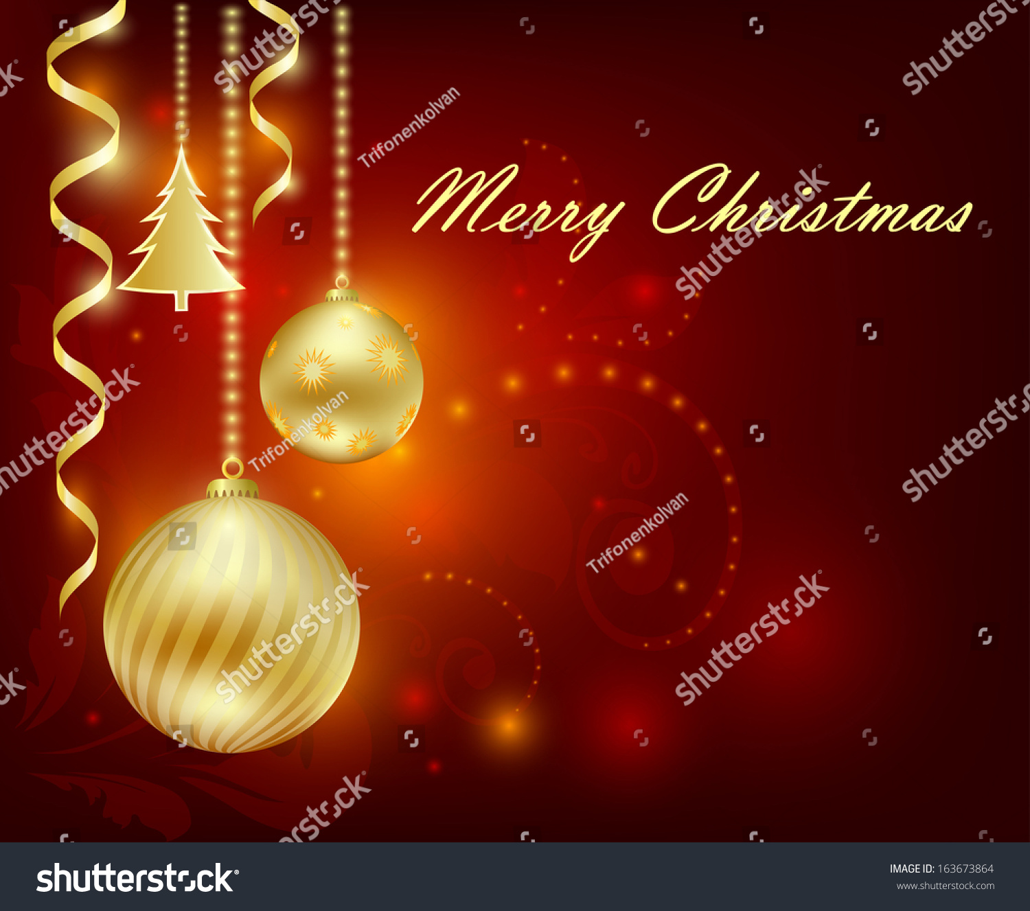 Christmas Balls On Red Background Stock Vector 163673864 - Shutterstock