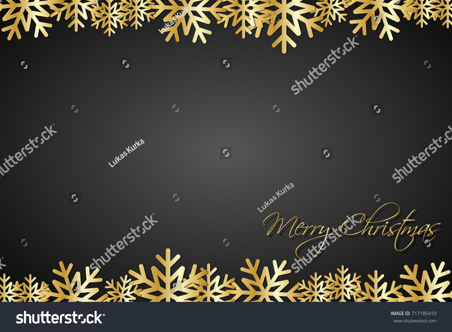 Christmas Black Background Lined Golden Snowflakes Stock Vector ...