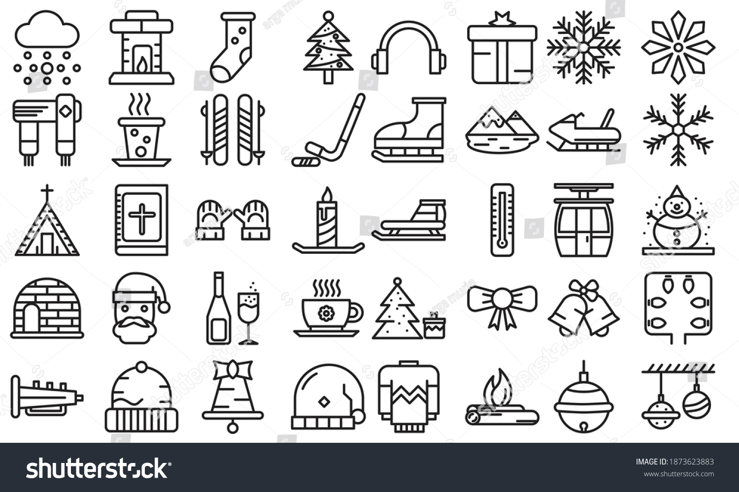 SVG of Christmas black outline icon set. Winter holiday collection, snow, gloves, sled, bible, santa and others. symbols for mobile apps, UI or UX kit and applications, EPS 10 ready convert to SVG svg