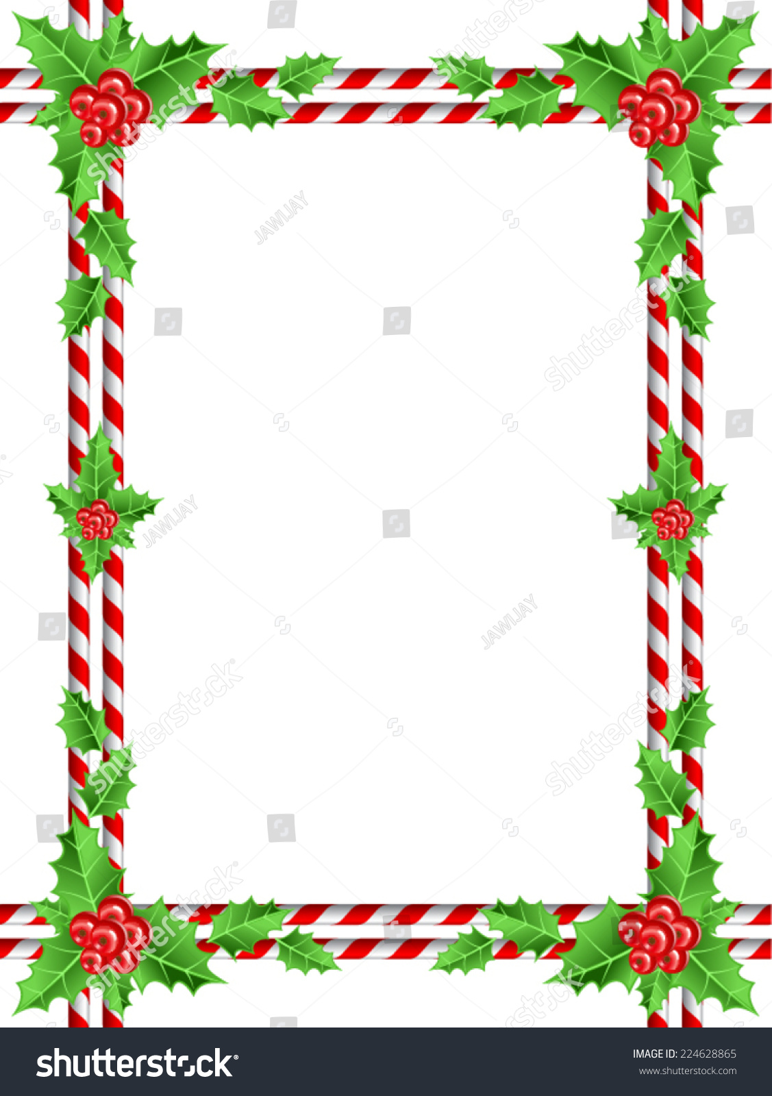 Christmas Border Candy Cane Holly Leaves Stock Vector 224628865 ...