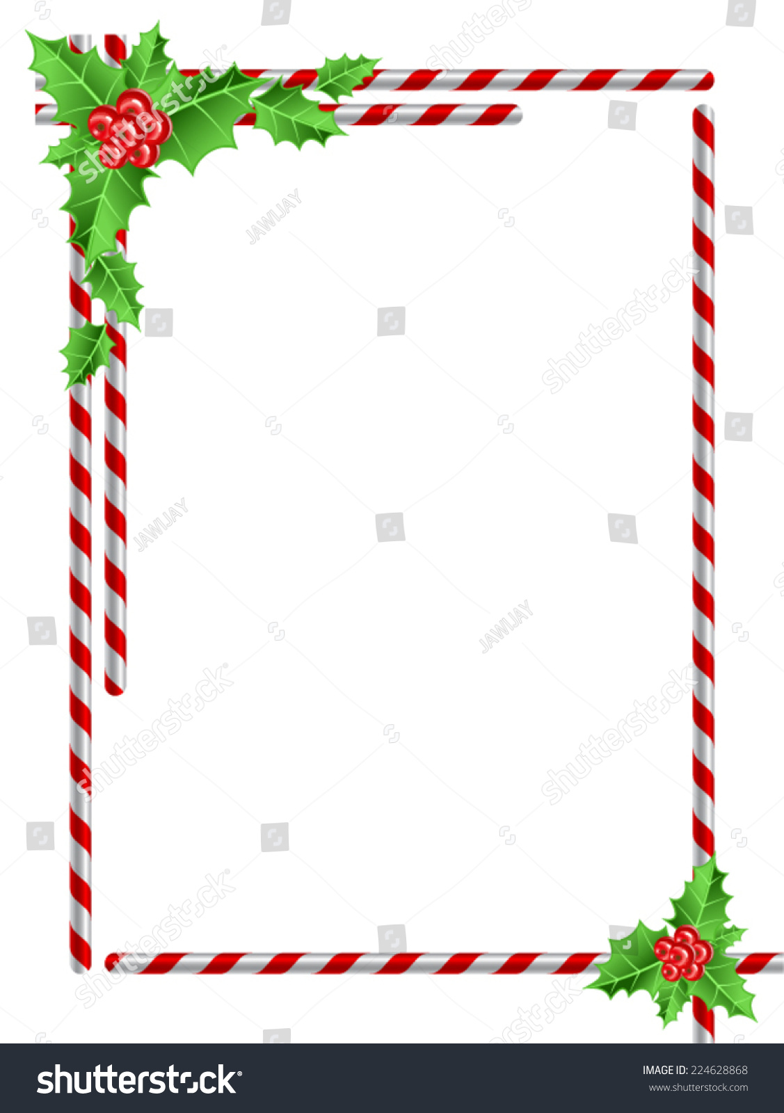 Christmas Border Candy Cane Holly Leaves Stock Vector 224628868 ...