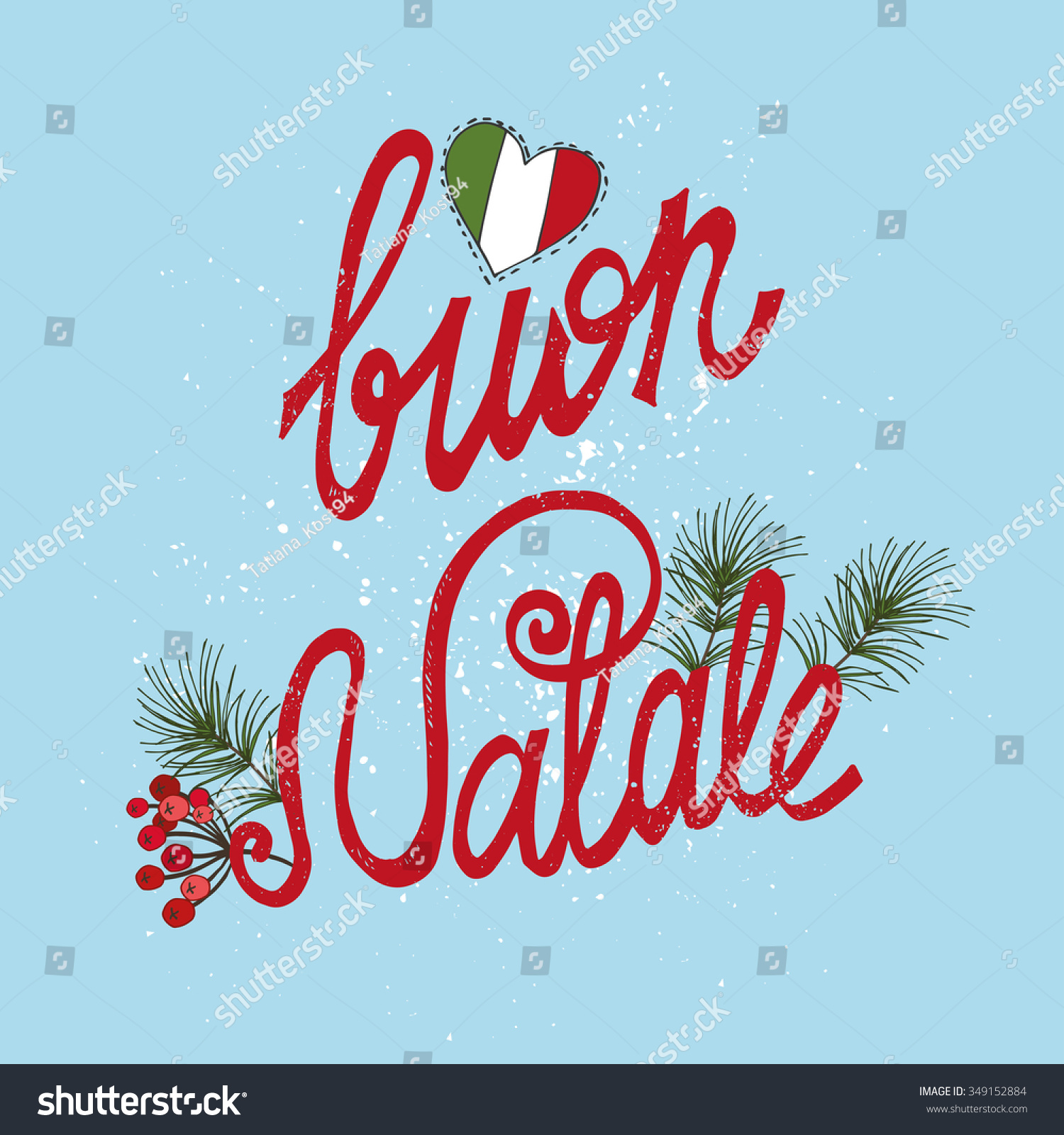 Christmas,Buon Natale Greeting Card.Handwriting Red Lettering In