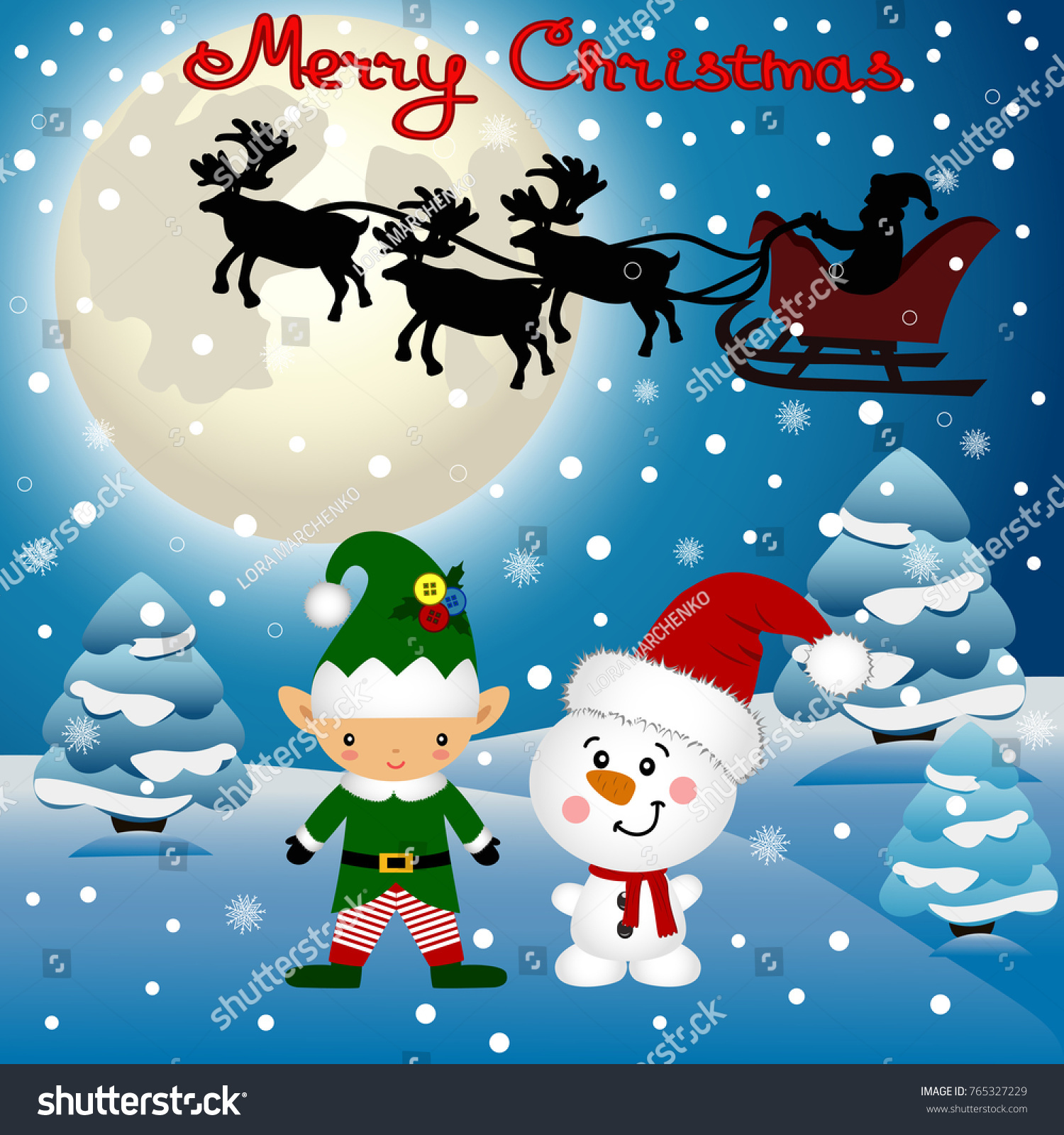 christmas card funny postcard with christmas elf christmas reindeer and santa vector illustration - Elf Christmas Card christmas card funny postcard with christmas elf christmas reindeer and santa vector illustration - Elf Christmas Card