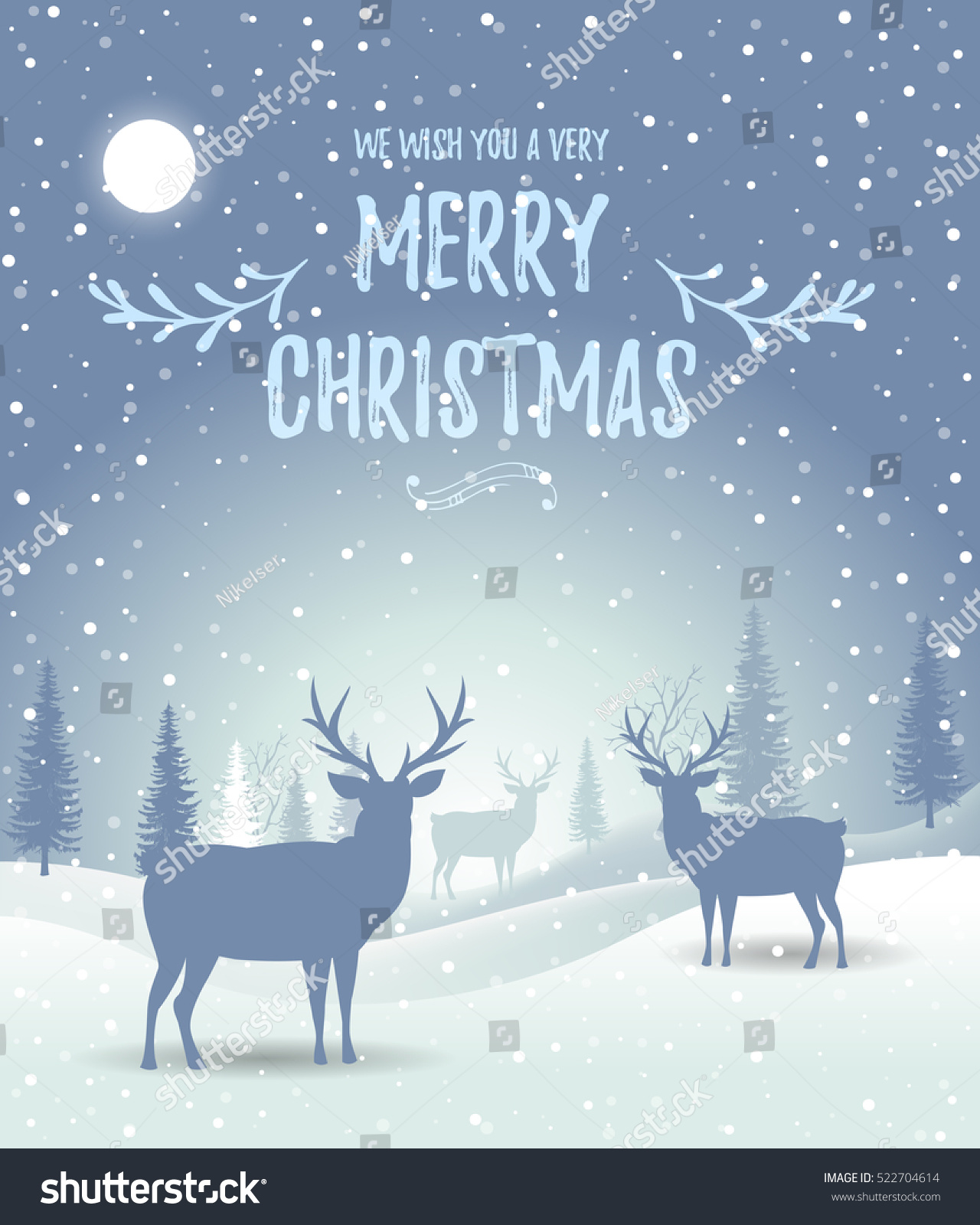 Christmas Card Holiday Winter Landscape Deer Stock Vector 522704614 ...