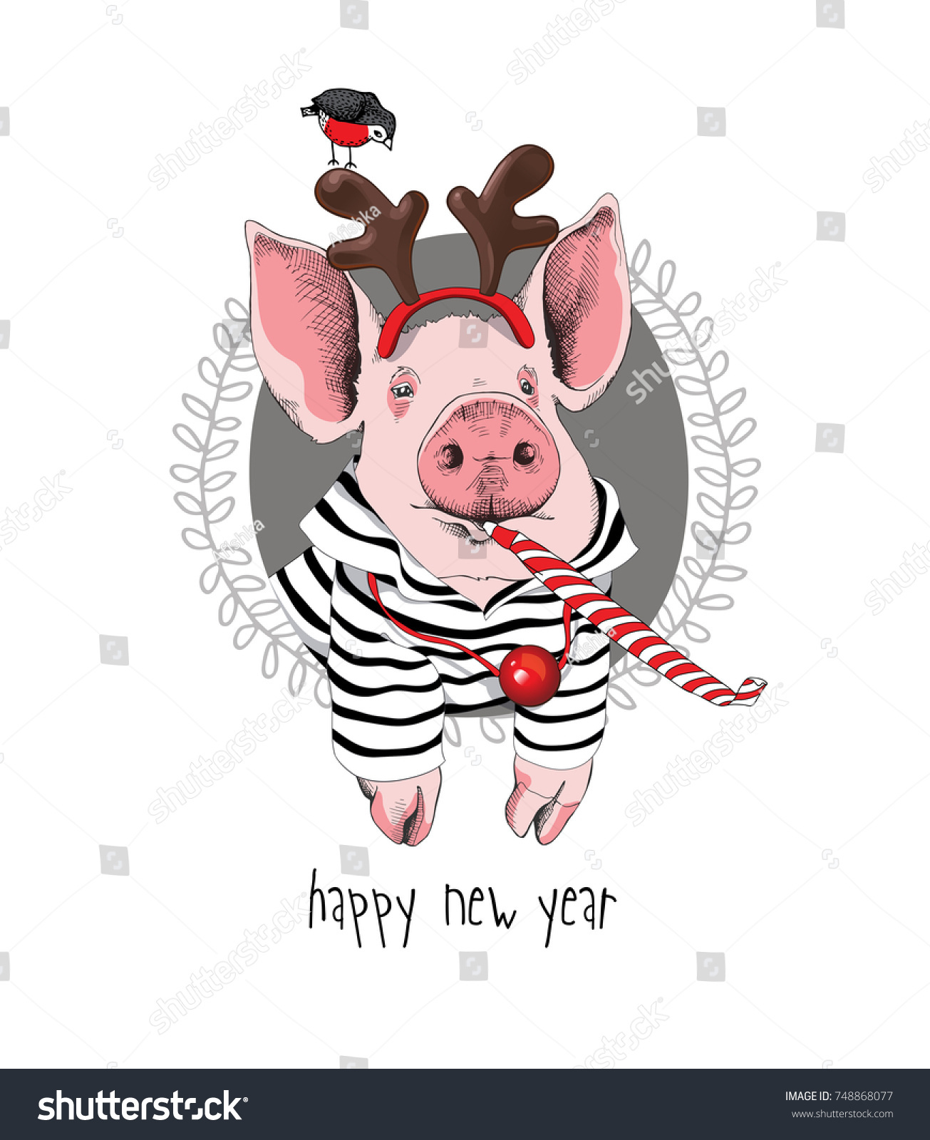 Download Christmas Card Portrait Pink Pig Striped Stock Vector ...