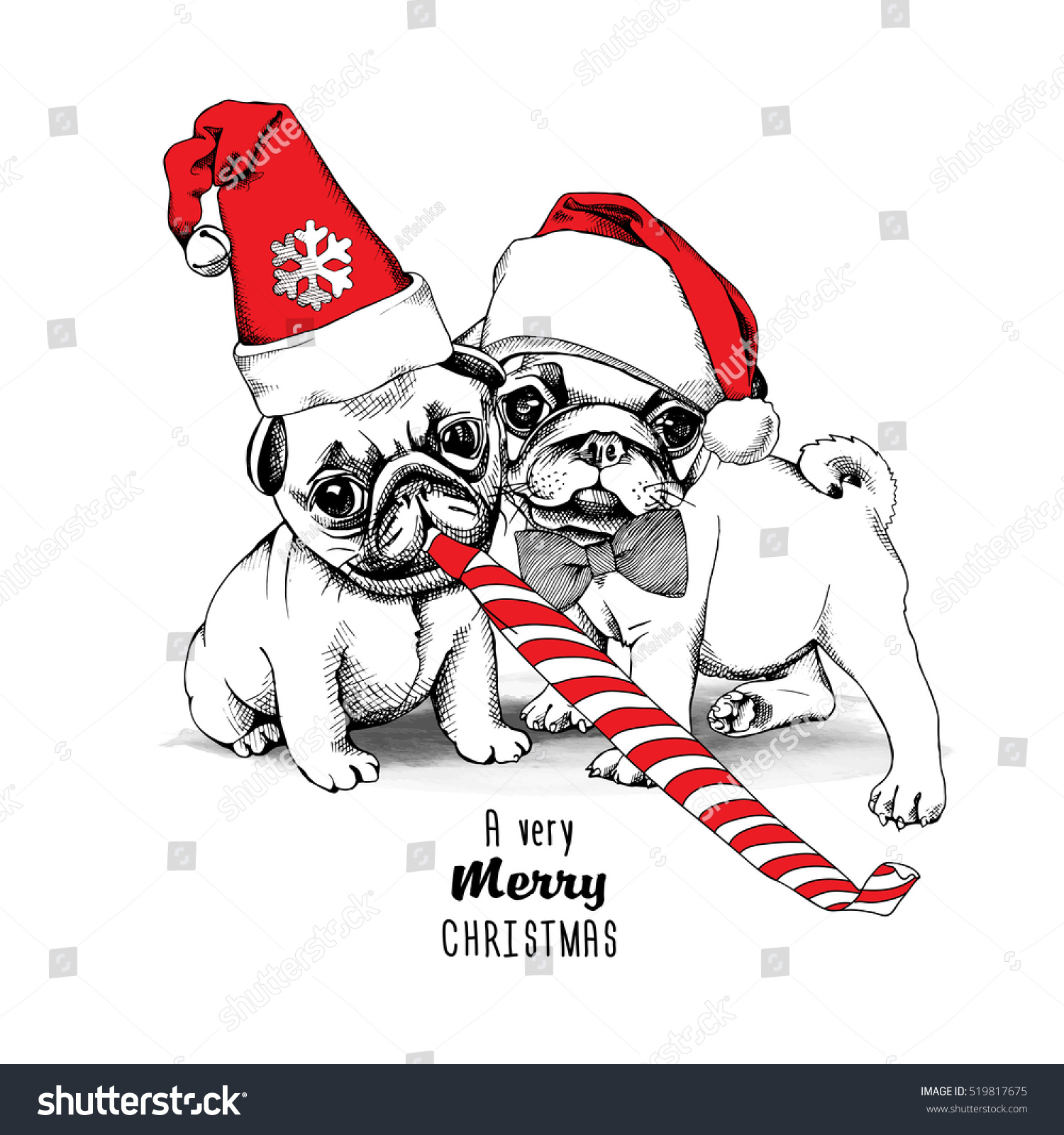 Download Christmas Card Puppies Pugs Red Santas Stock Vector ...