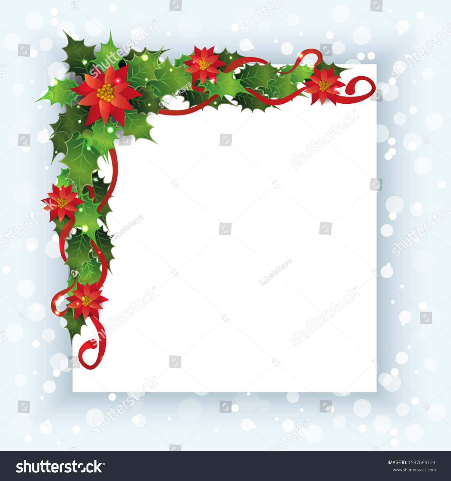 Christmas Card Template Red Poinsettia Flower Stock Vector Within Blank Christmas Card Templates Free