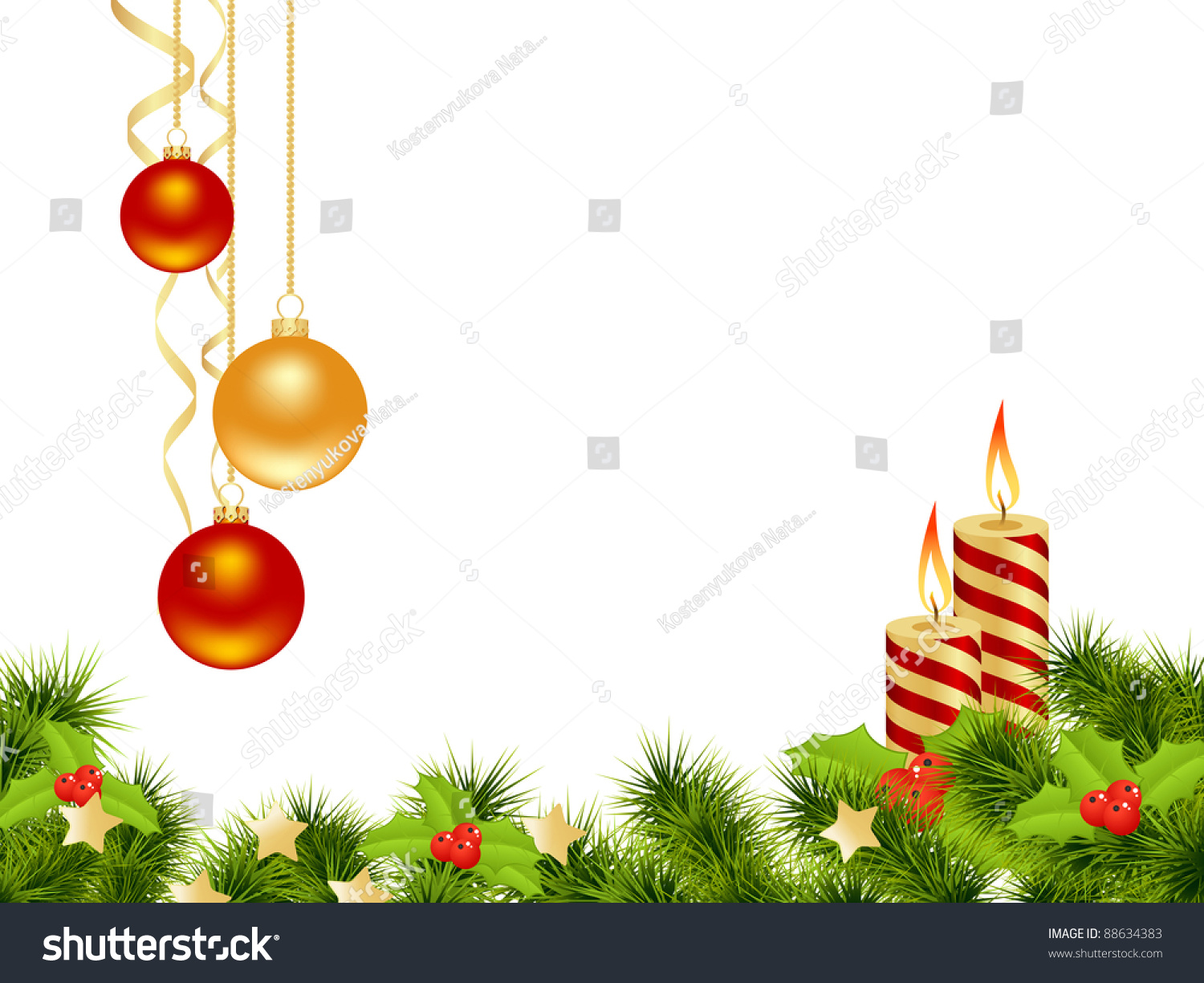 Christmas Card White Background With Decoration. Vector Illustration ...