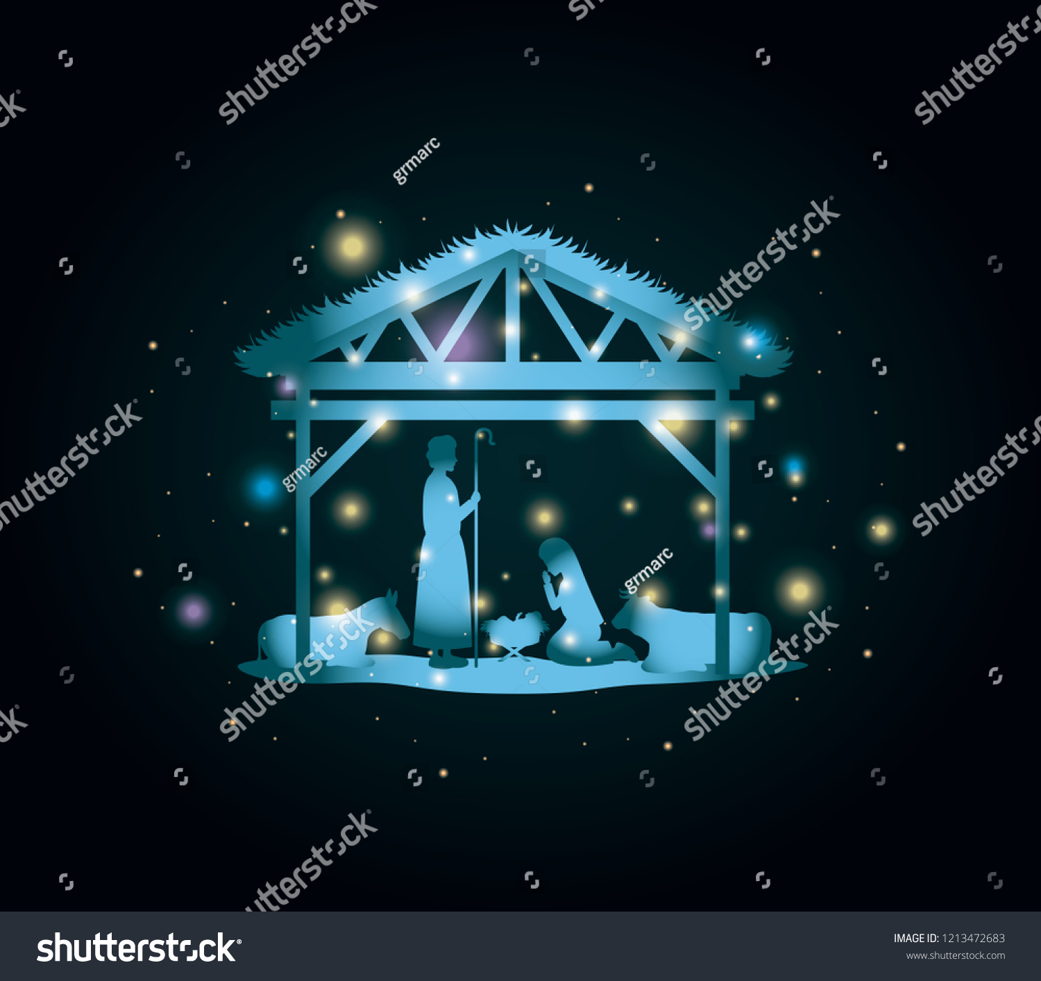 Christmas Card Holy Family Animals Stable Stock Vector Royalty Free 1213472683