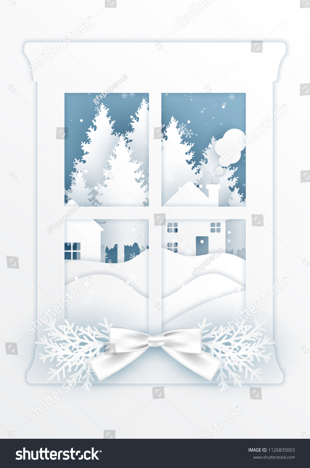 Christmas Card Window Outside Falling Snowpaper Stock Vector Royalty Free 1126835003