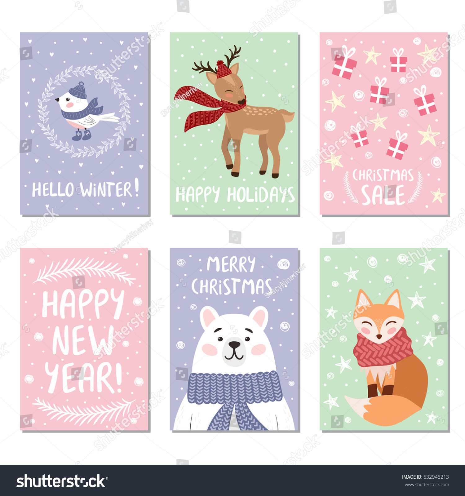 christmas cards with funny animals and cute bird vector illustration for winter holidays - Animal Christmas Cards christmas cards with funny animals and cute bird vector illustration for winter holidays - Animal Christmas Cards