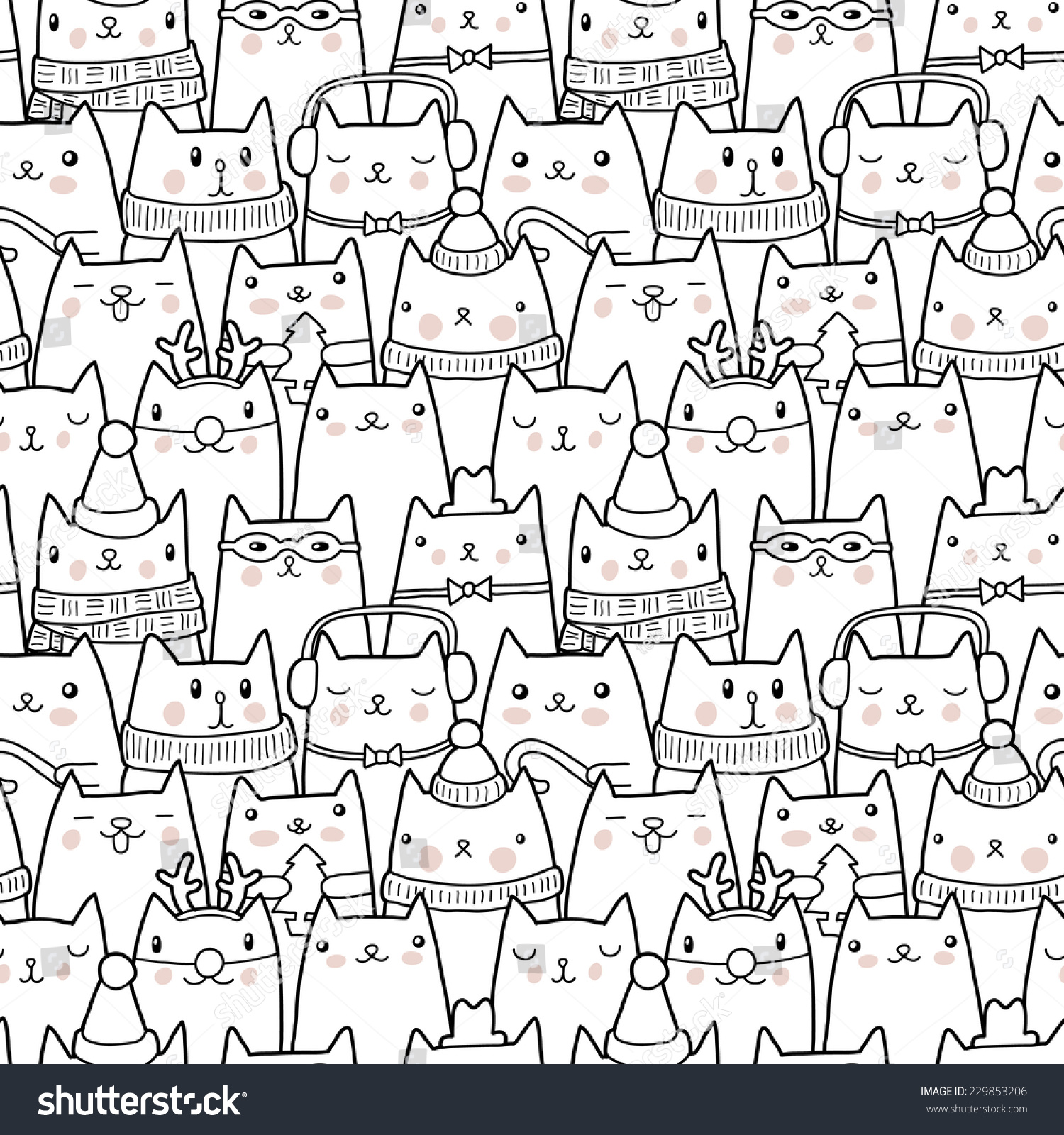 Christmas Cats Seamless Pattern Stock Vector (Royalty Free) 229853206 ...