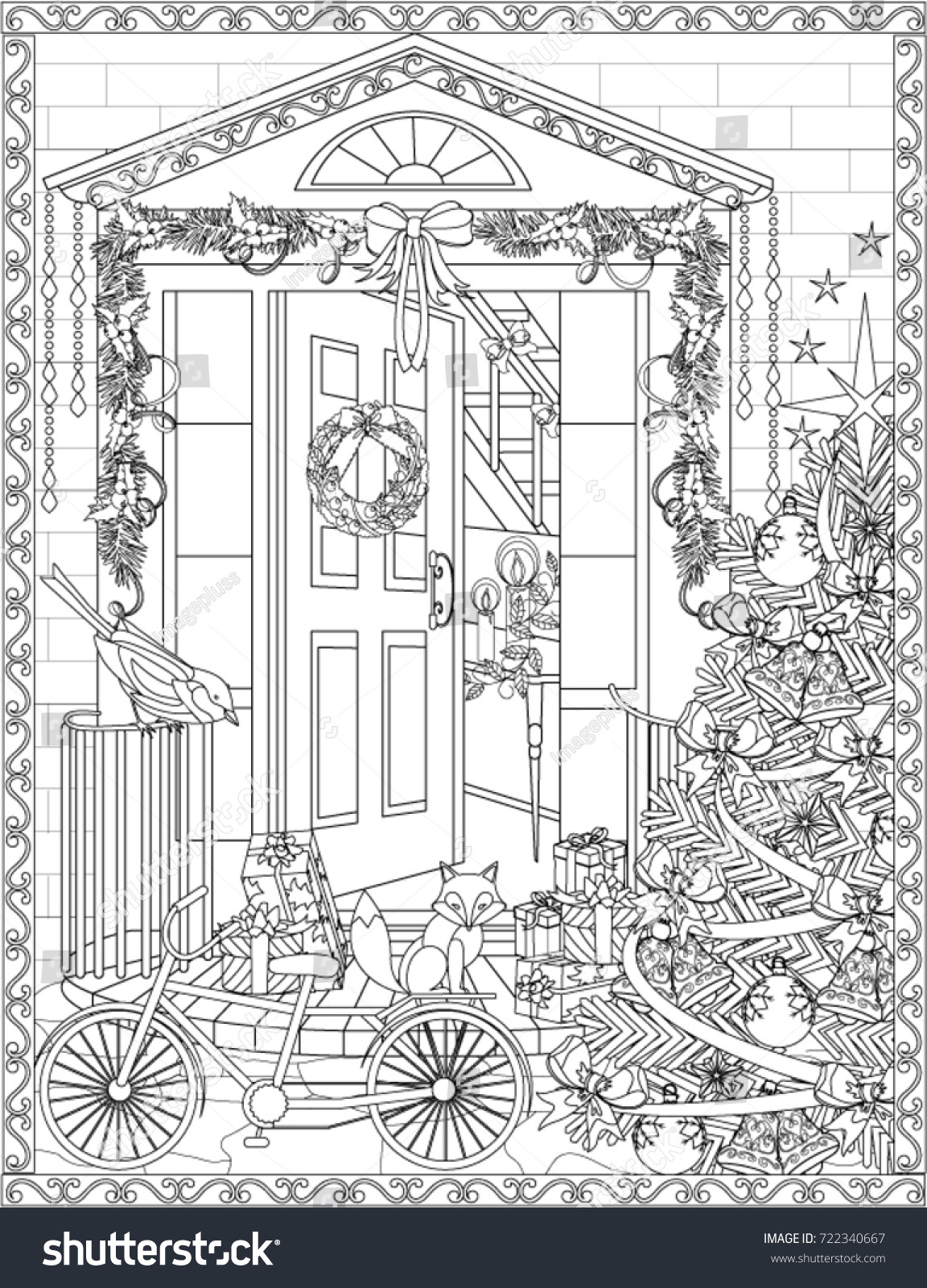 Christmas Coloring Book Page Stock Vector 722340667 - Shutterstock