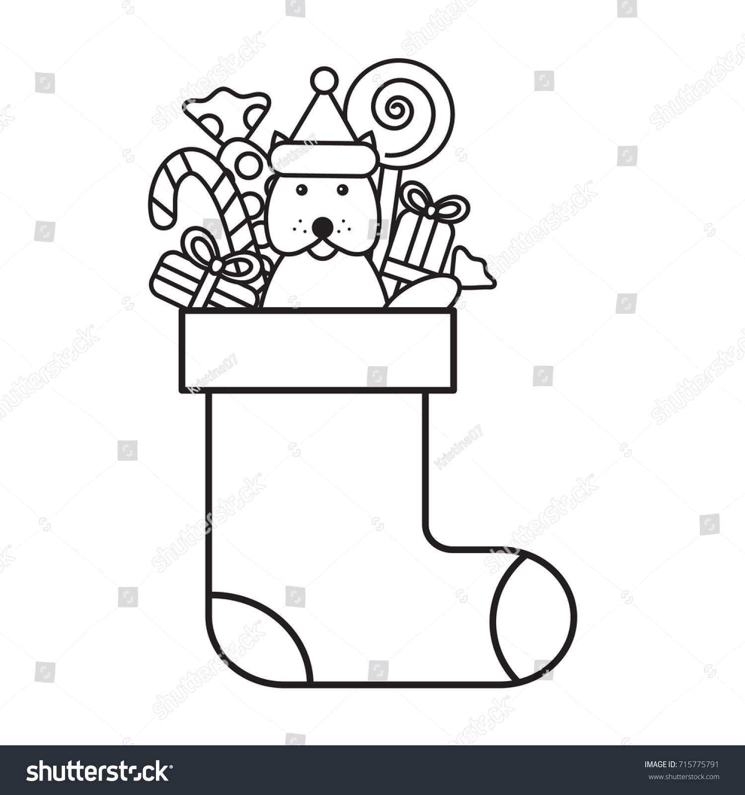 Christmas Coloring Page Kids Sock Gifts Stock Vector ...