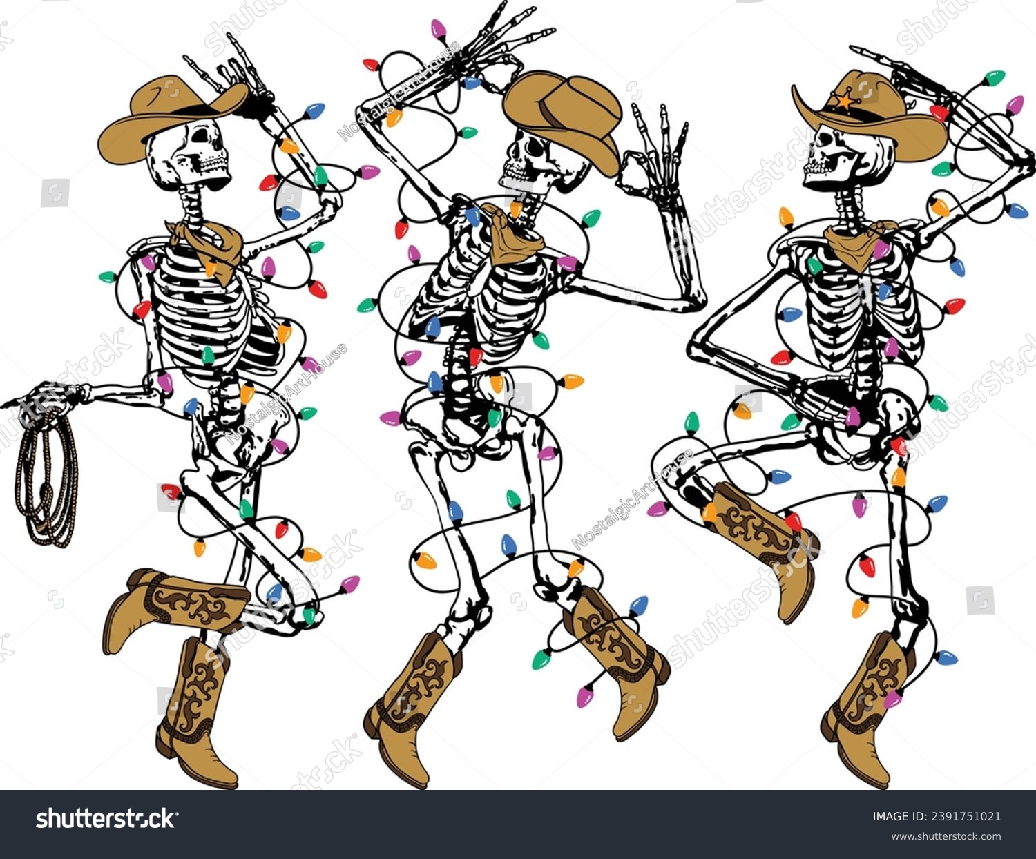 SVG of Christmas Cowboy Skeleton, Dancing Skeletons, Howdy Skeleton, Dead Inside, Howdy Christmas Png, Cowboy Christmas Png, Funny Cowboy  svg