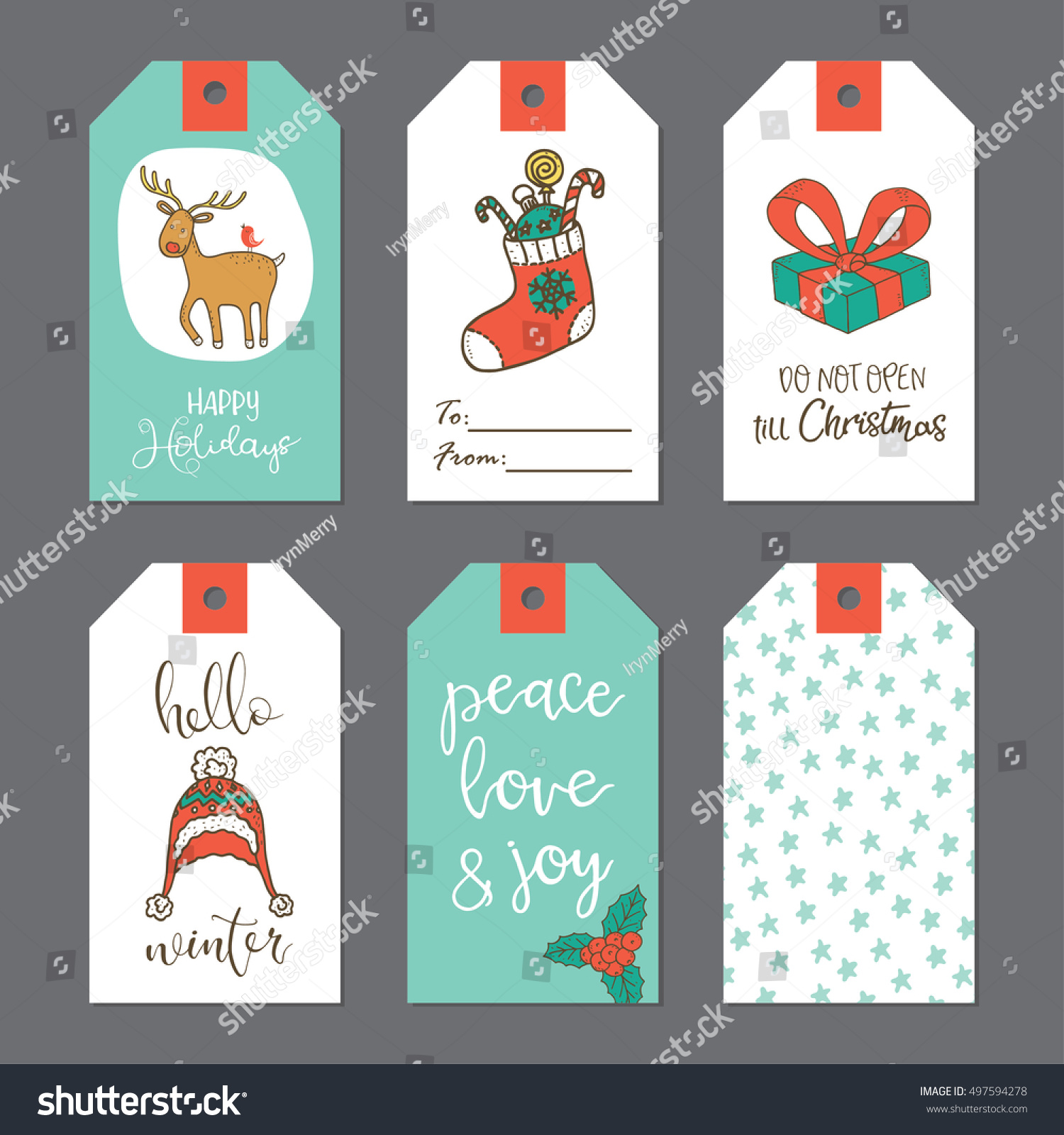 Christmas Cute Gift Tags Set. Vector Illustration. - 497594278 ...