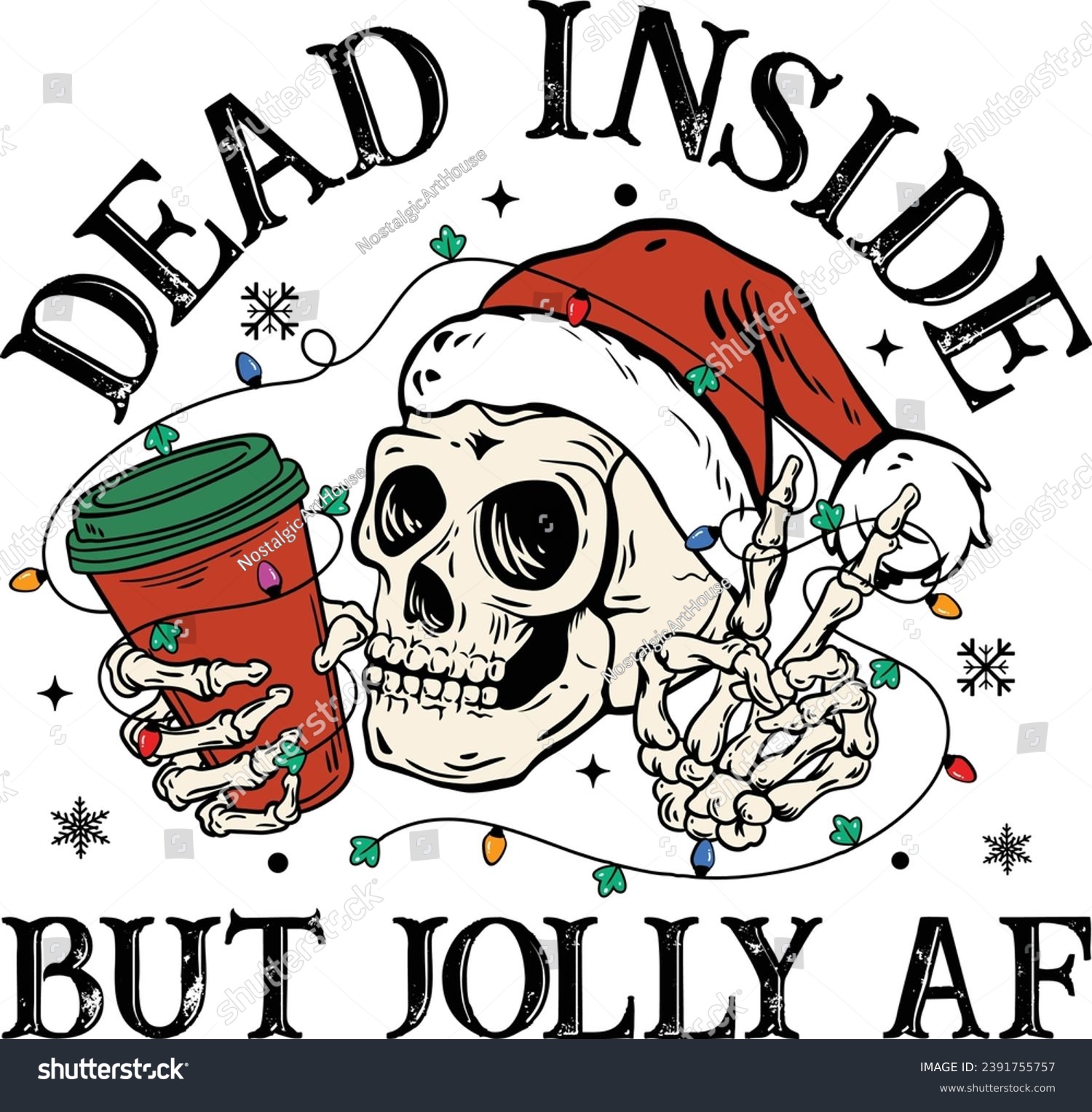 SVG of Christmas, Dead Inside But Jolly AF, Peace Sign Skeleton, Coffee Skeleton, Retro Christmas Coffee svg