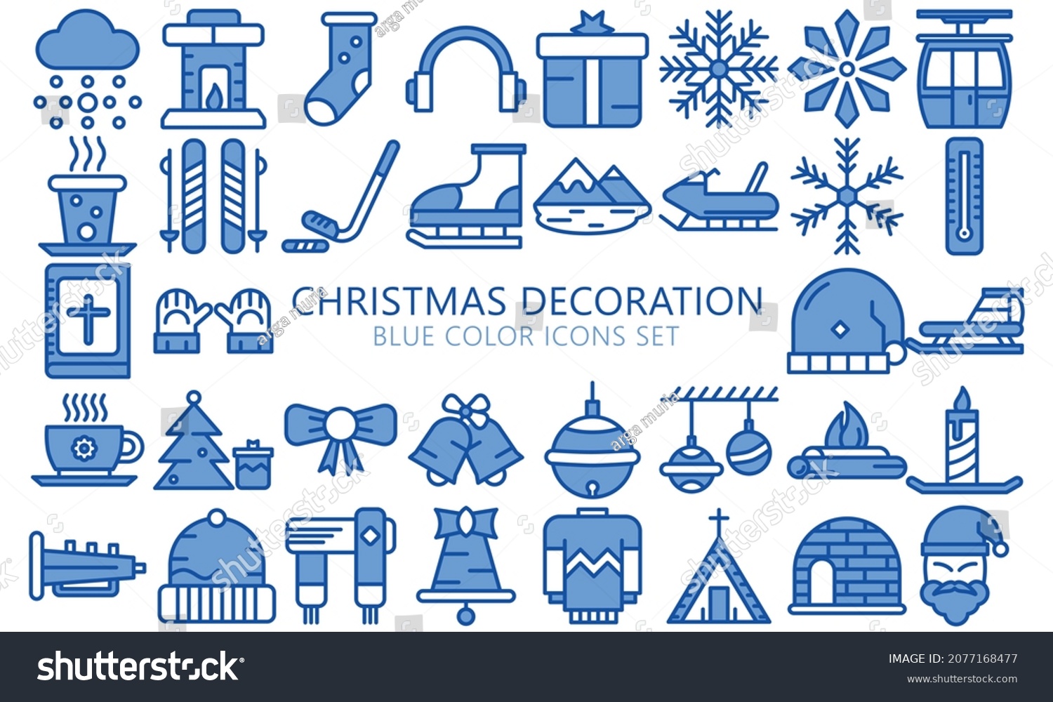 SVG of Christmas decoration blue color icons set. Winter holiday collection, snow, gloves, sled, bible and others. symbols for mobile apps, UI, UX kit and applications, EPS 10 ready convert to SVG svg