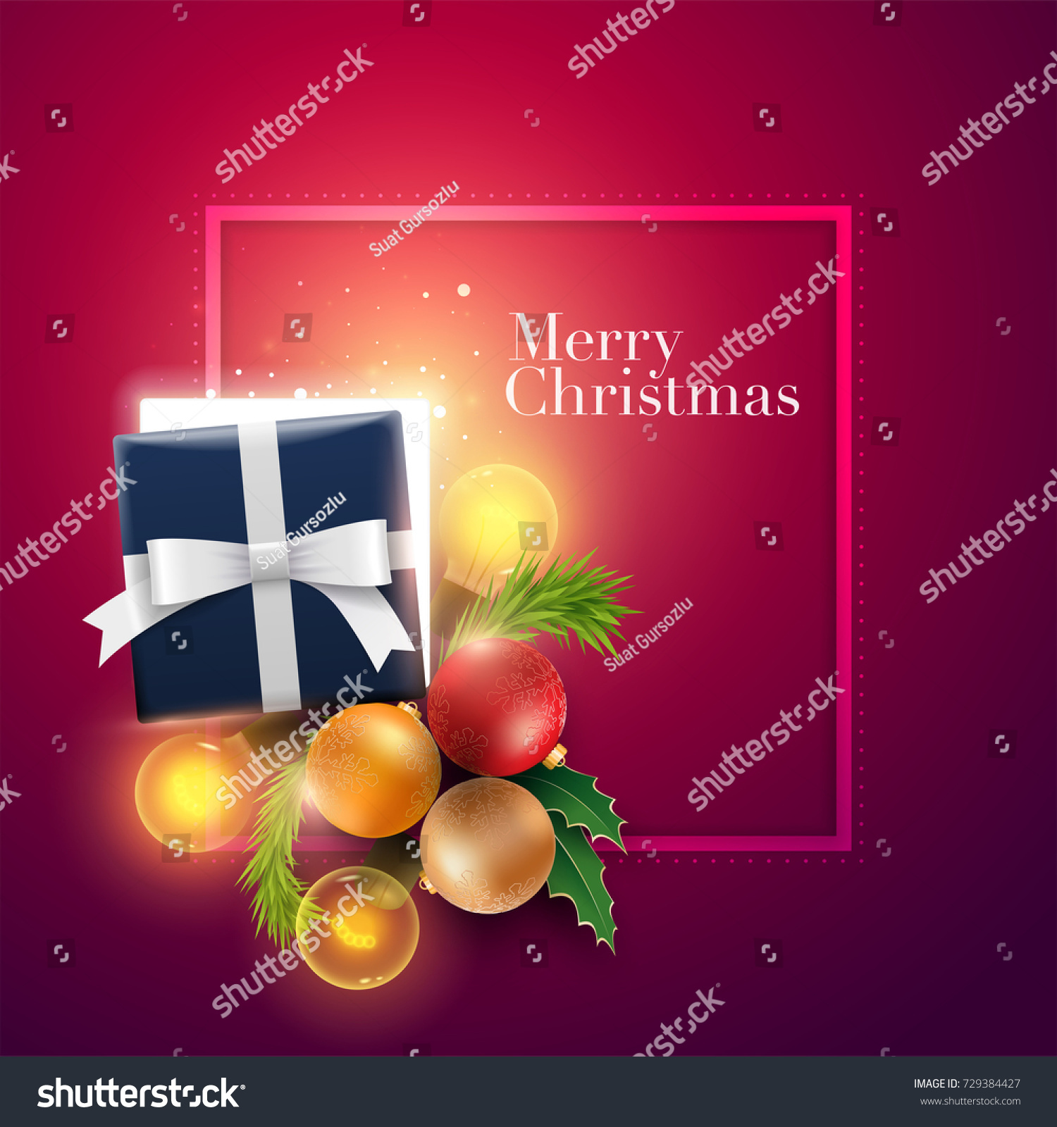 Christmas decoration objects open Christmas t box with magical lights and Merry Christmas and Happy