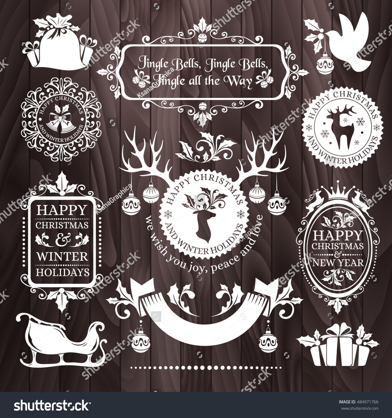 Christmas decorations snowflake badges holiday frames labels and stickers with text horizontal