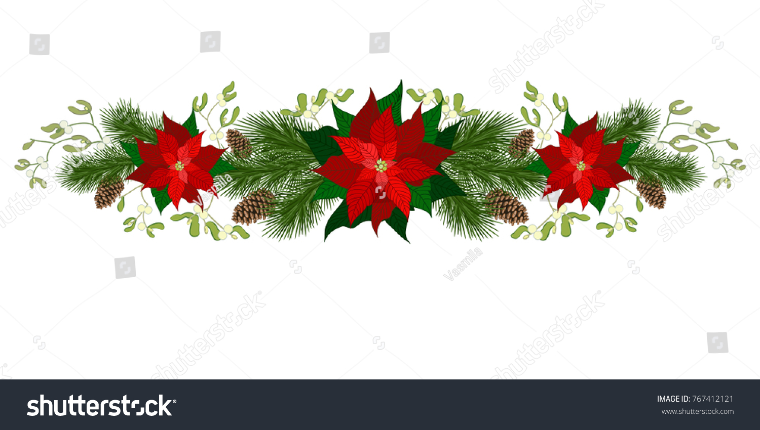 christmas decorations with poinsettia fir tree pine cones mistletoe and decorative elements - Poinsettia Christmas Decorations christmas decorations with poinsettia fir tree pine cones mistletoe and decorative elements - Poinsettia Christmas Decorations