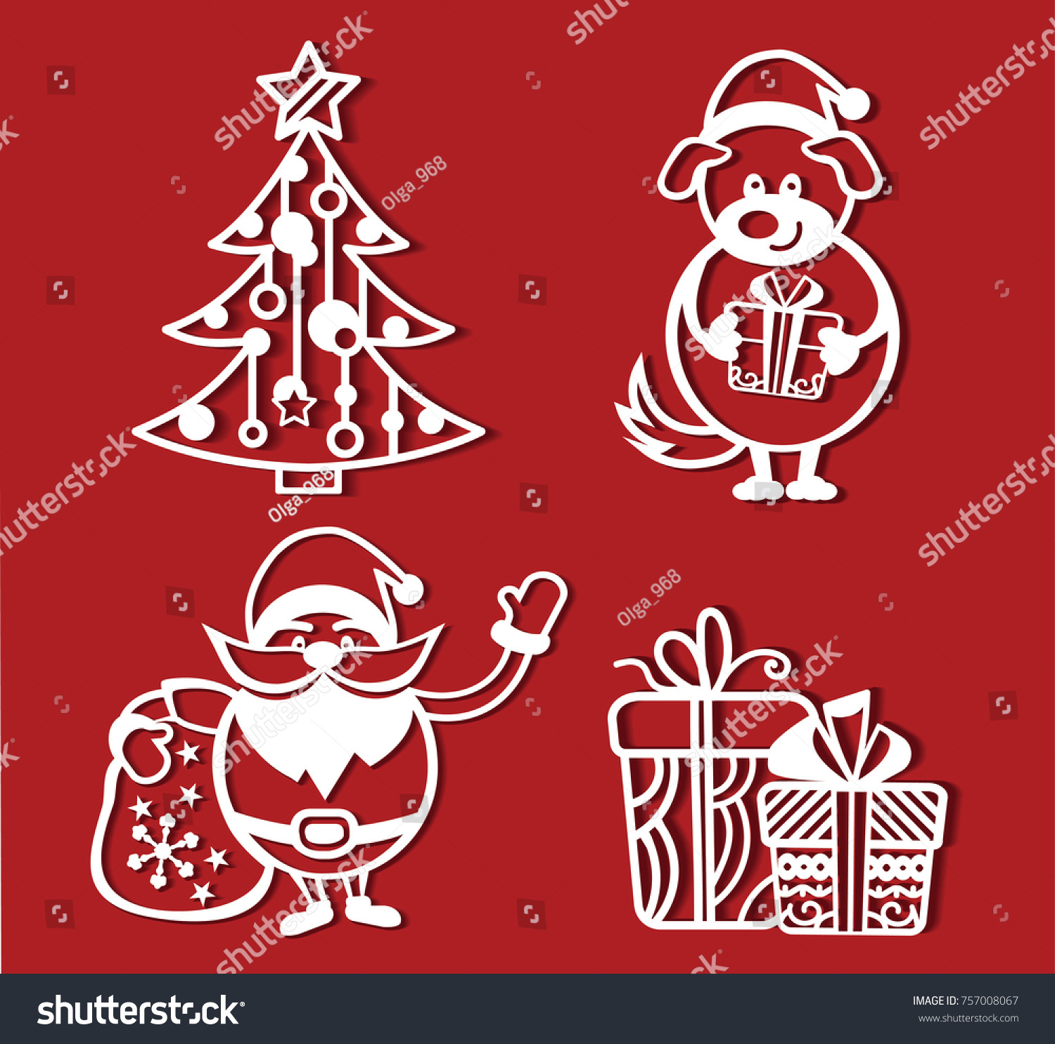 Christmas Dog Holding Gift His Paws Stock Vector Royalty