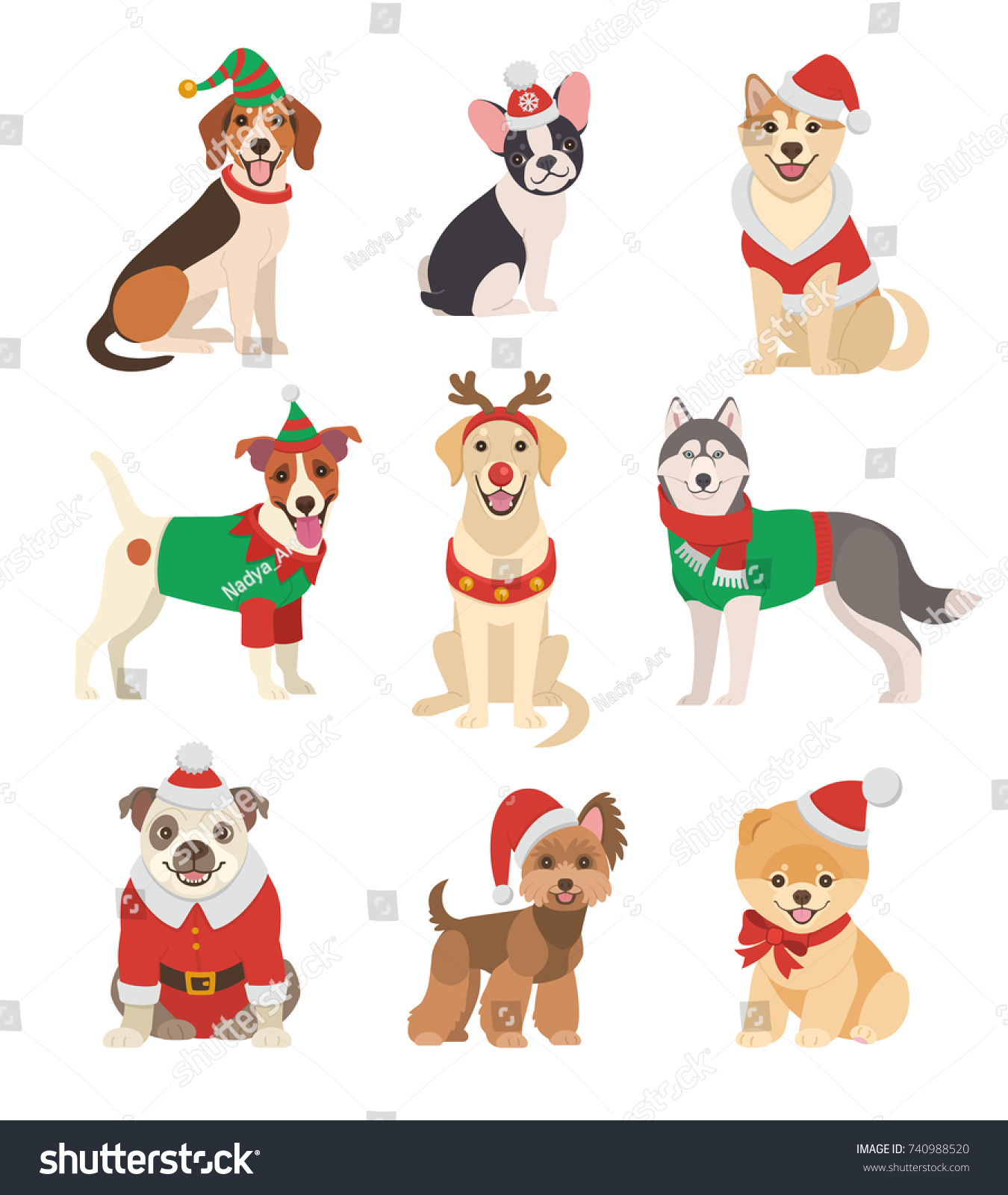 Christmas Dogs Collection Vector Illustration Funny Stock ...