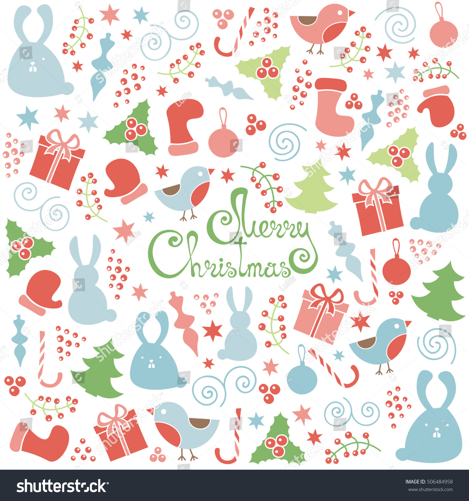 Christmas Doodle Design Elements Seamless Pattern Stock Vector (Royalty ...