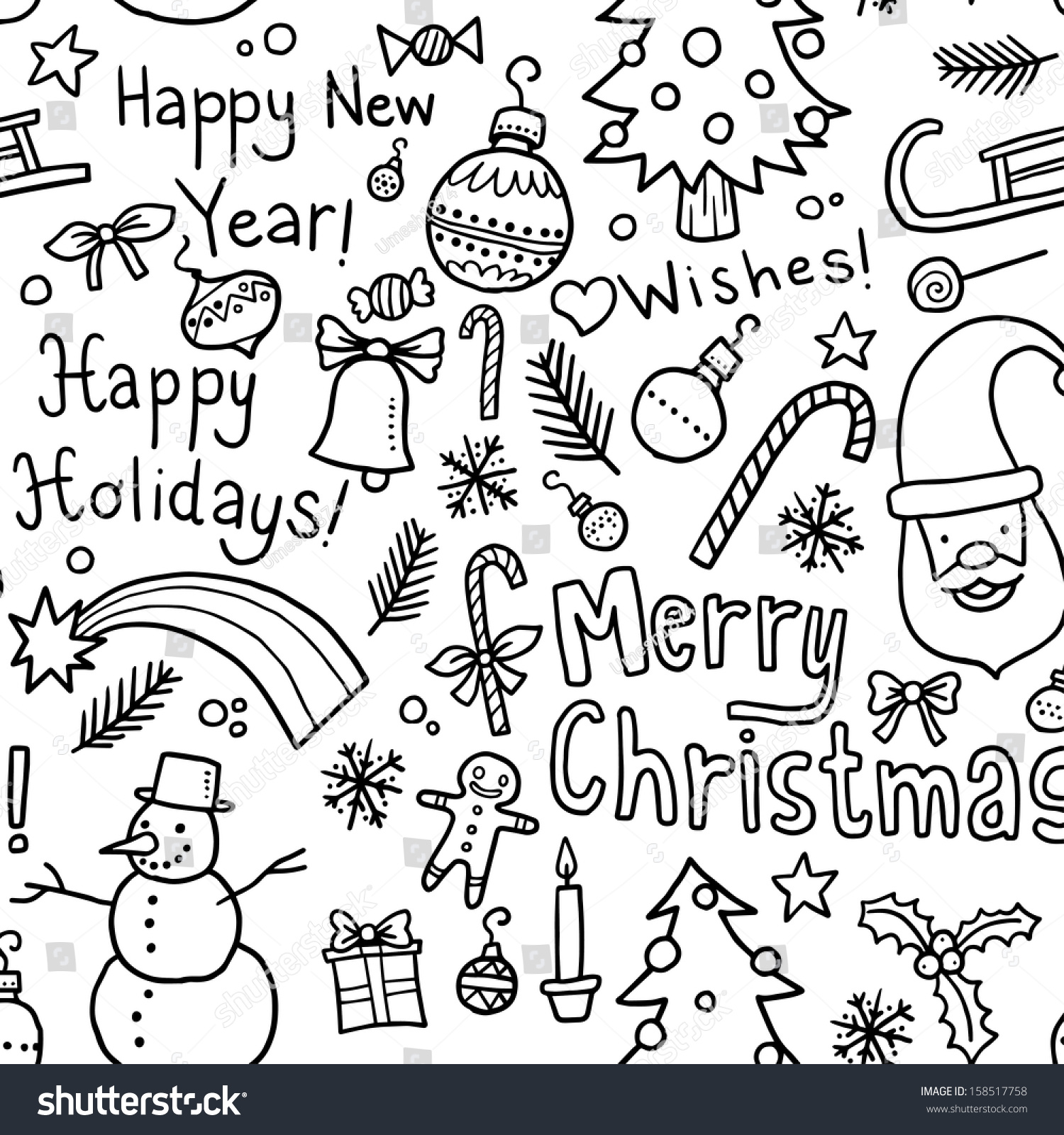 Christmas Doodles Seamless Pattern Illustration - 158517758 : Shutterstock