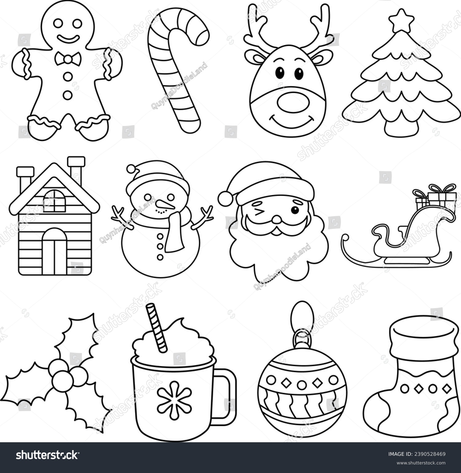SVG of Christmas Element, Christmas decorations, Christmas Heart Items, Doodles Heart, Christmas Pattern Heart, Noel, Santa Claus, Santa's sleigh svg