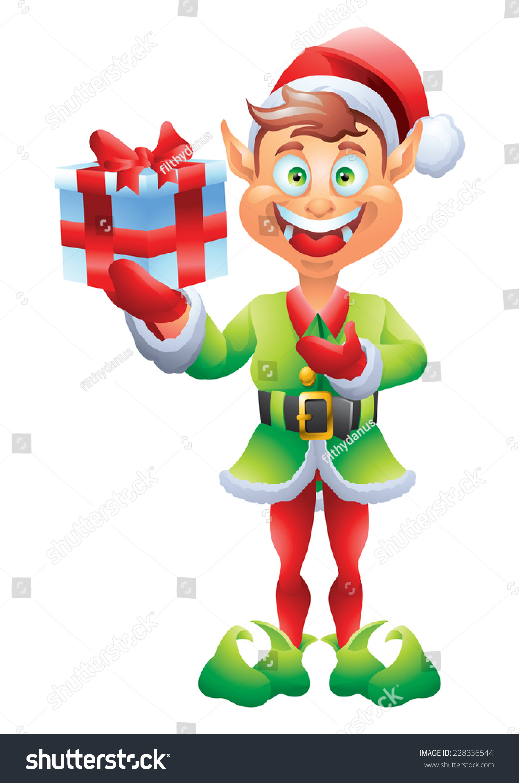 Christmas Elf Holding Present Gift Isolated Stock Vector Illustration ...