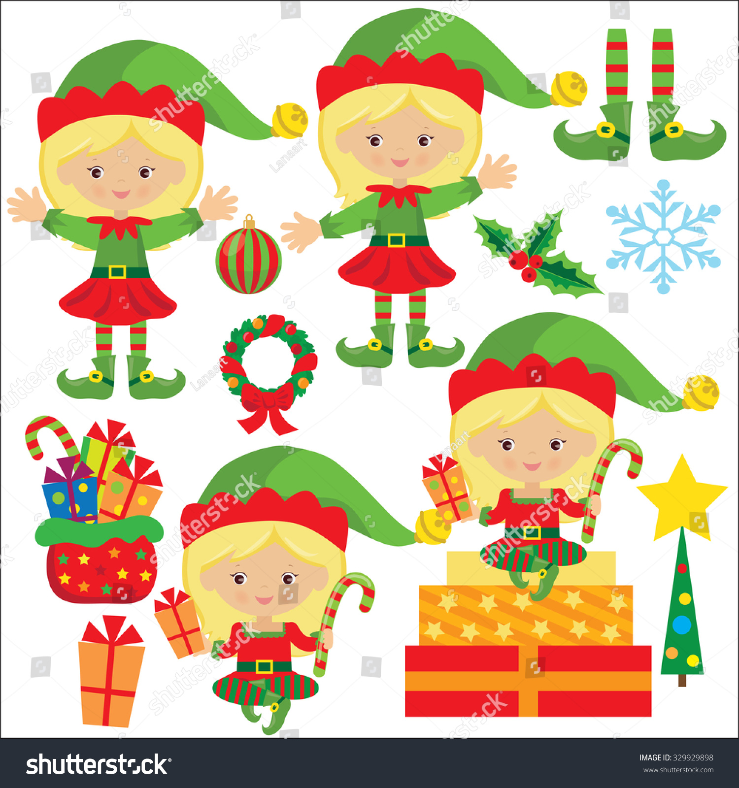 Christmas Elf Vector Illustration - 329929898 : Shutterstock