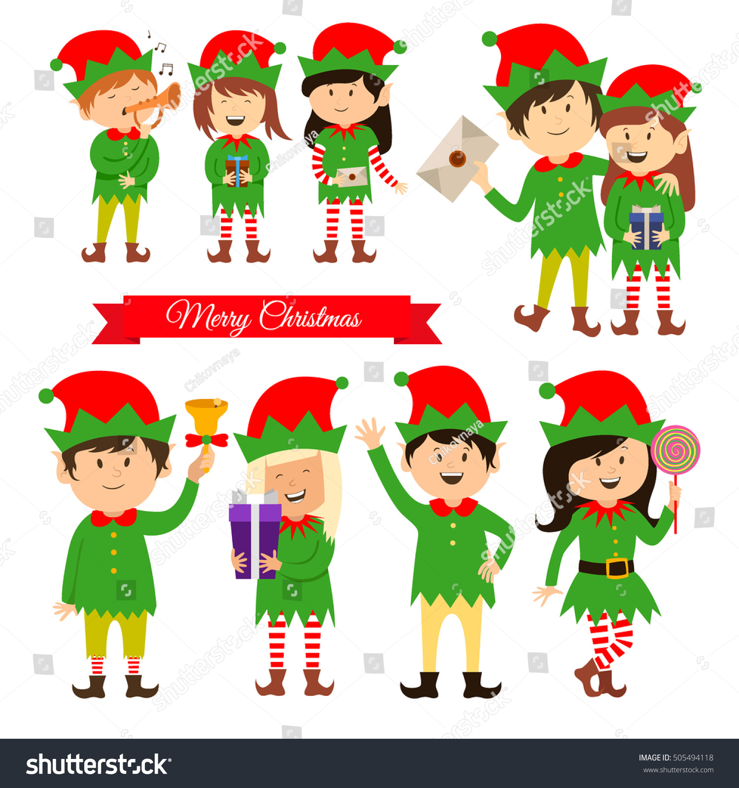 Christmas Elves Helpers Santa Claus Vector Stock Vector 505494118 Shutterstock 1339