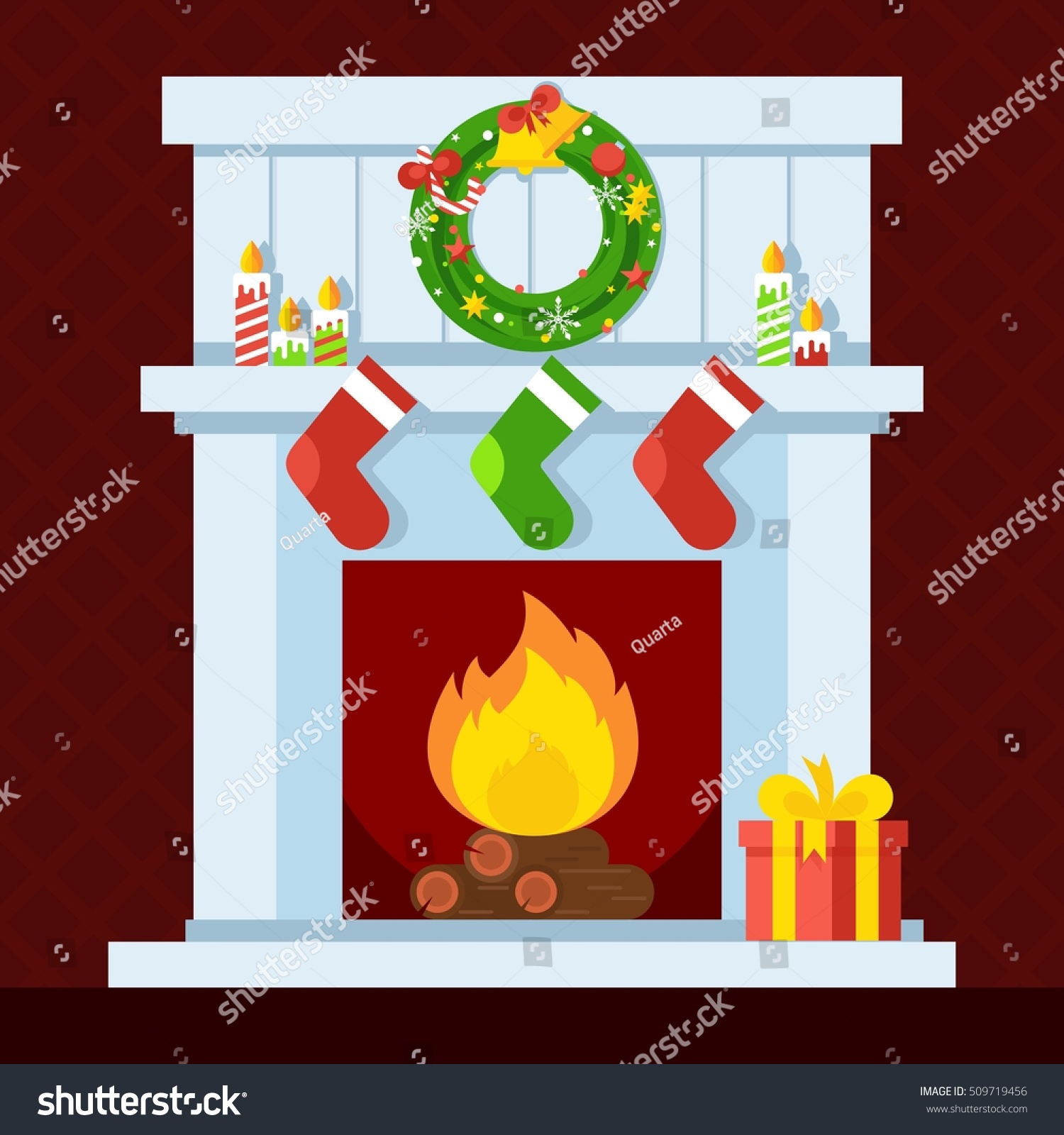 Christmas Fireplace Xmas Fire Home Decoration Stock Vector 509719456 ...