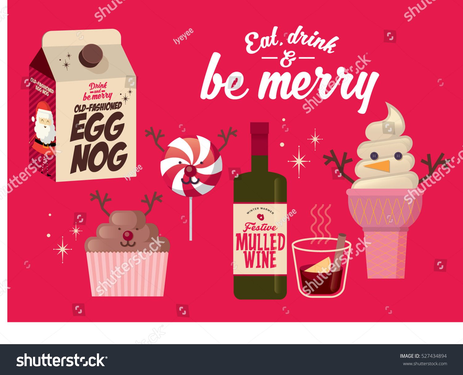 christmas food and beverage eat drink and be merry vector illustration