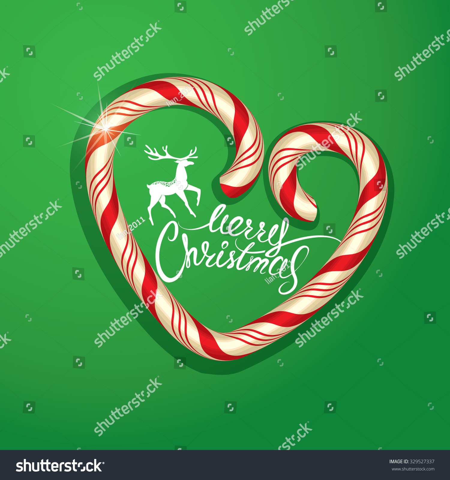 Christmas Frame In Candy Canes Heart Shape On Green Background. Merry ...