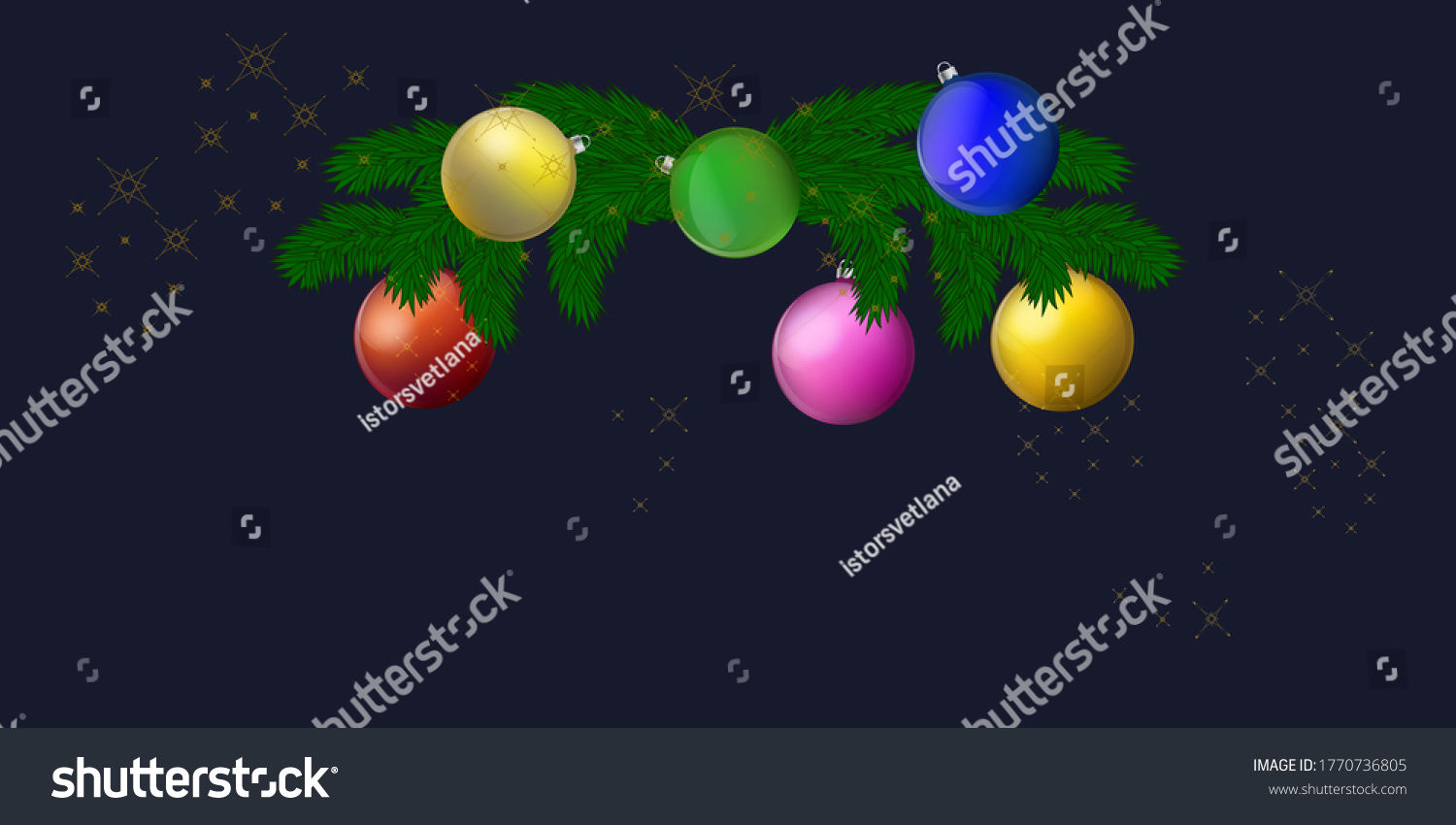 SVG of Christmas garland, bright balls - dark blue background - vector. Banner. Christmas decoration. Winter holidays svg