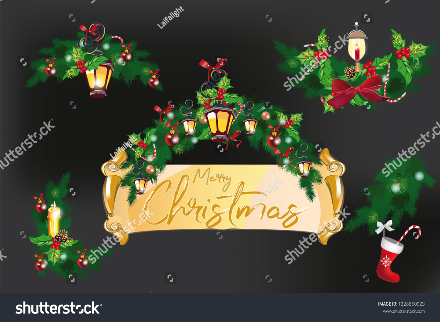 Christmas Garland Decorations Christmas Tree Branches Stock Vector