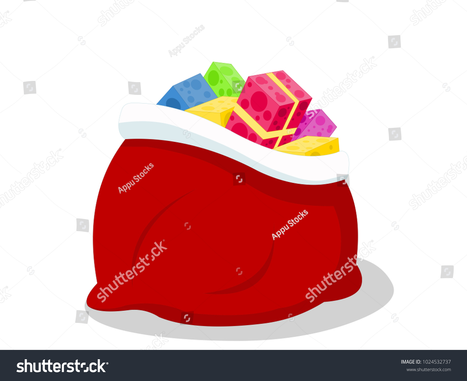 red santa bag with colorful gifts clip art preview