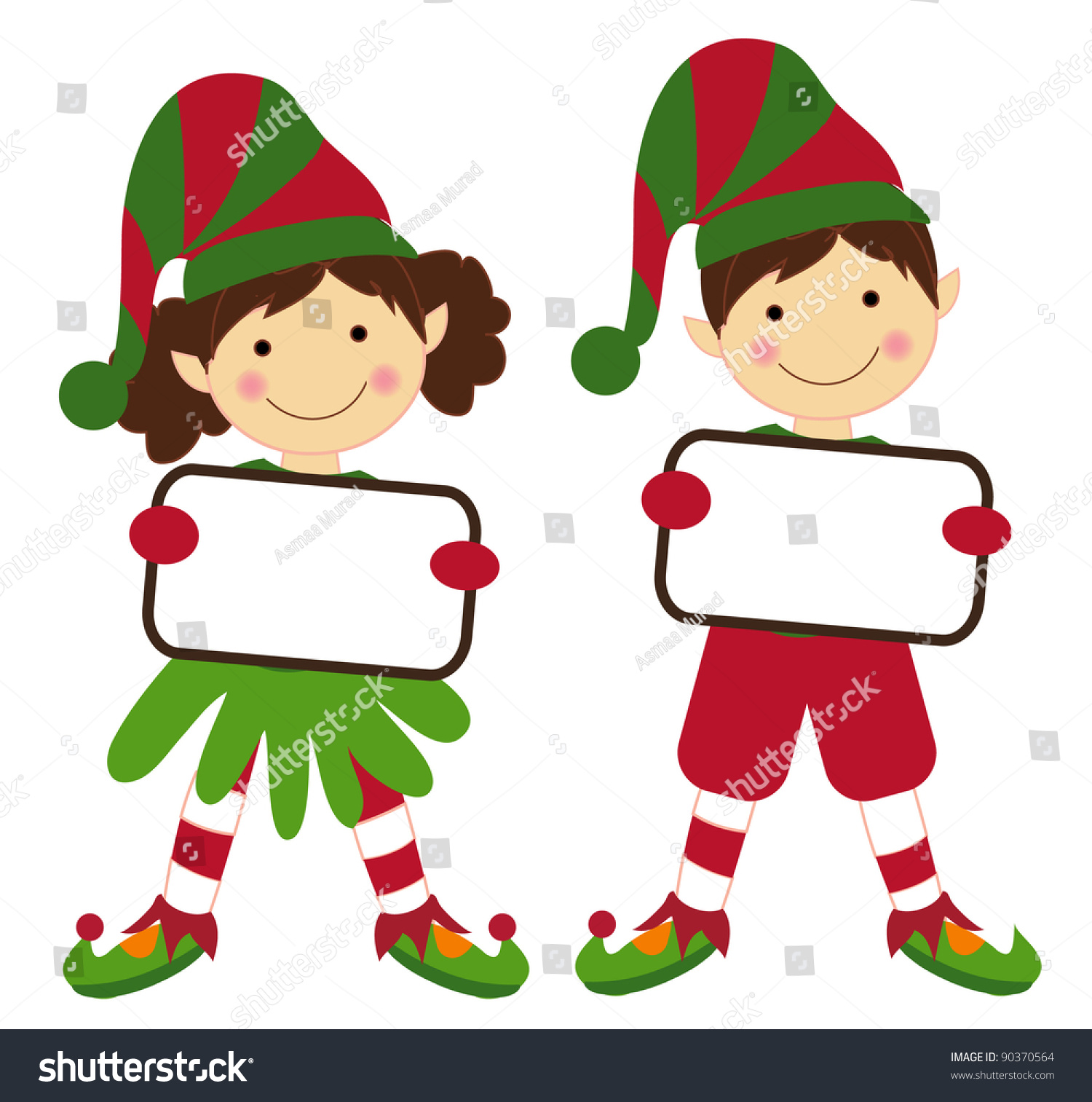 Christmas Girl Boy Vector Holding Board Stock Vector 90370564 ...