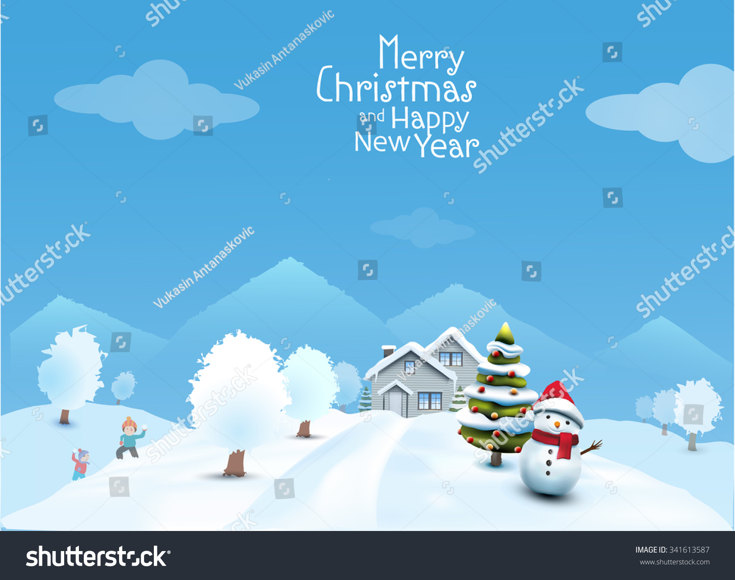 Christmas Greeting Card Template Stock Vector Illustration 341613587 ...