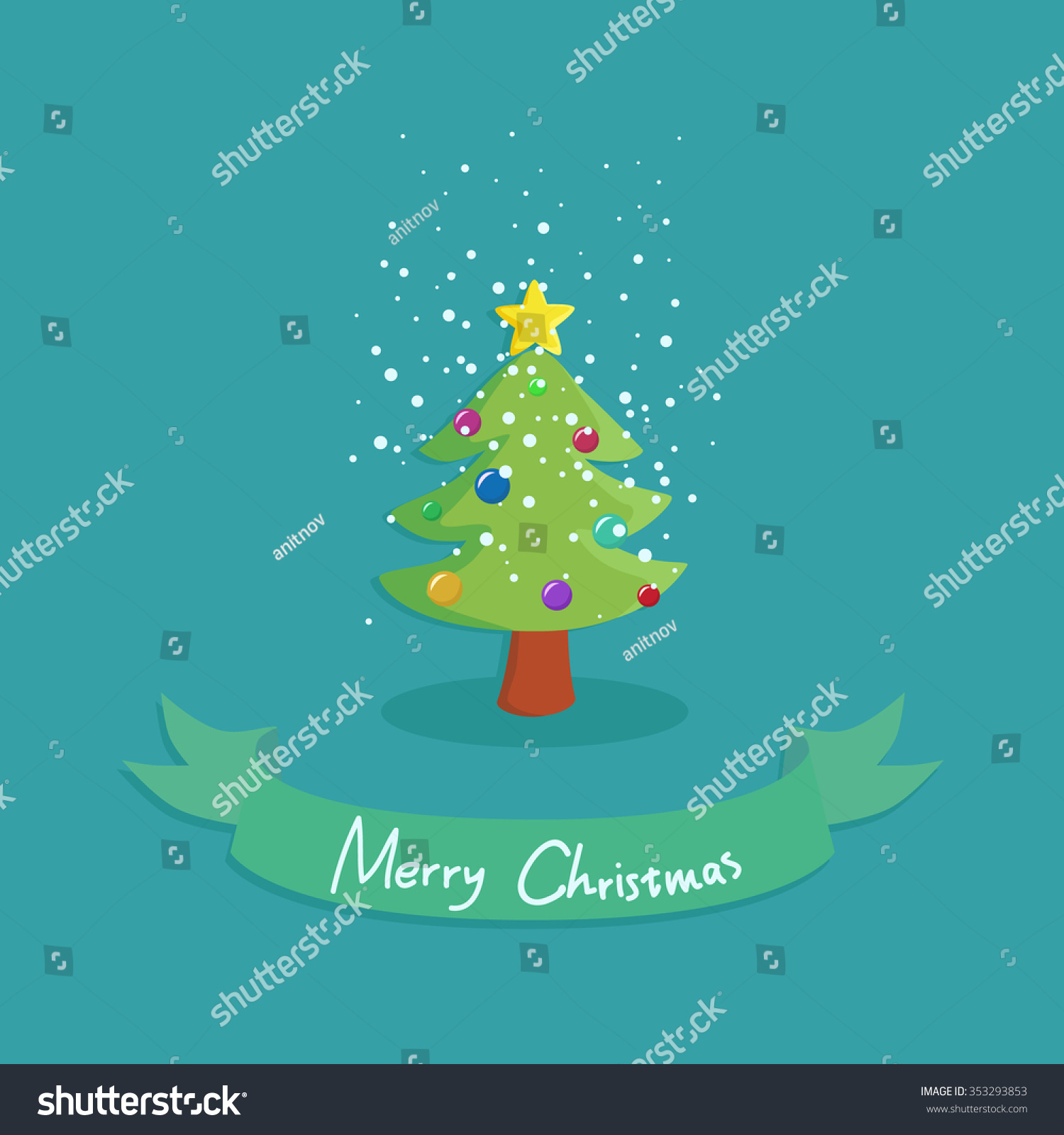 Christmas Greeting Card With Christmas Tree In Green Background. Stock ...