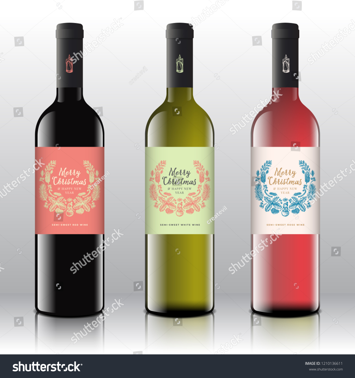 Christmas Greetings Wine Bottle Labels Concept Stock Vector In Wine Bottle Label Design Template