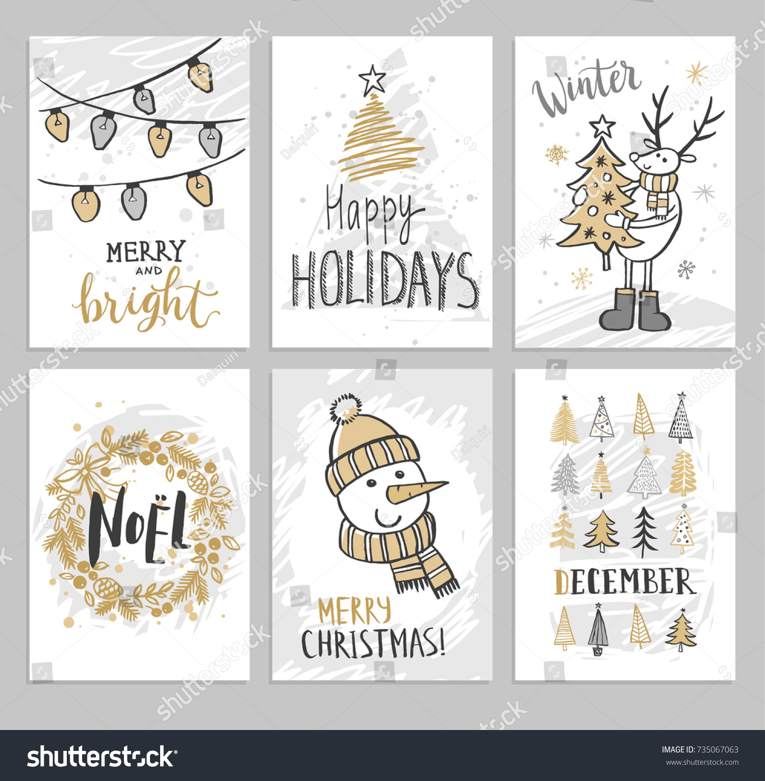 Christmas Hand Drawn Cards Christmas Trees Stock Vector (Royalty Free ...