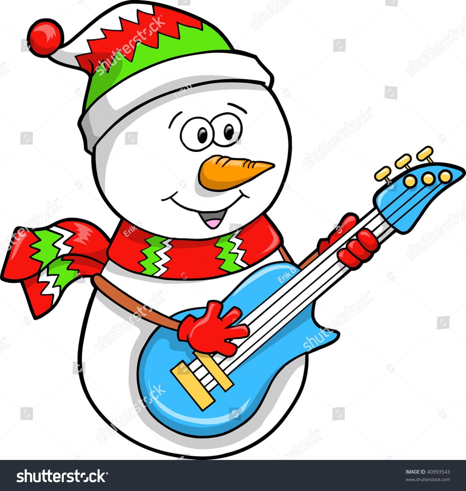 Christmas Holiday Guitar Snowman Vector Illustration Stock Vector ...