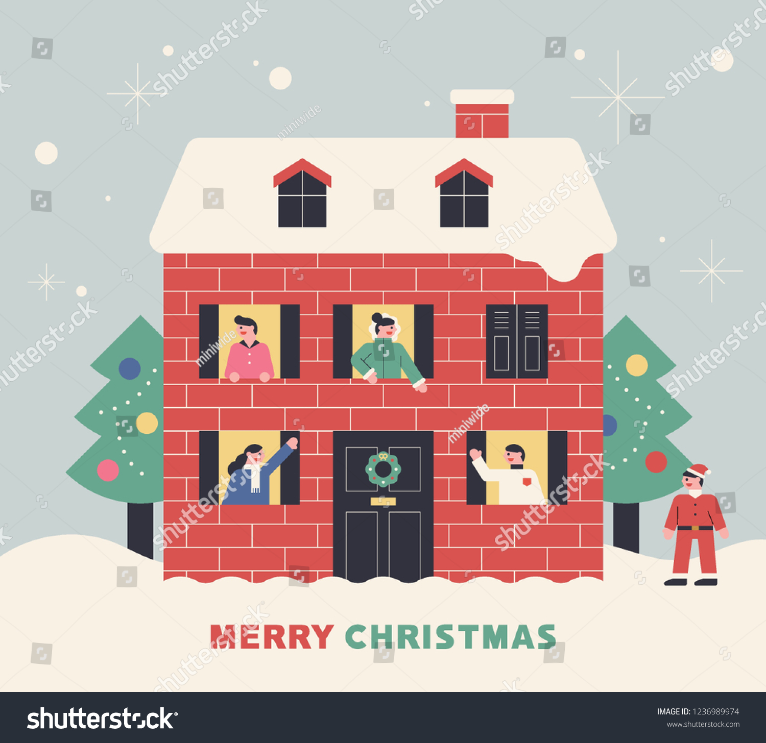 Download Christmas House Illustration Greeting Card Template Stock Vector Royalty Free 1236989974 Yellowimages Mockups