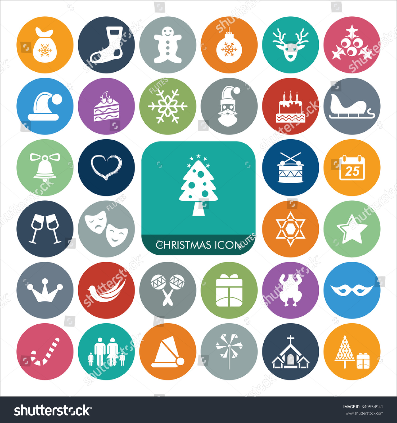 Christmas Icon Set Stock Vector Illustration 349554941 : Shutterstock