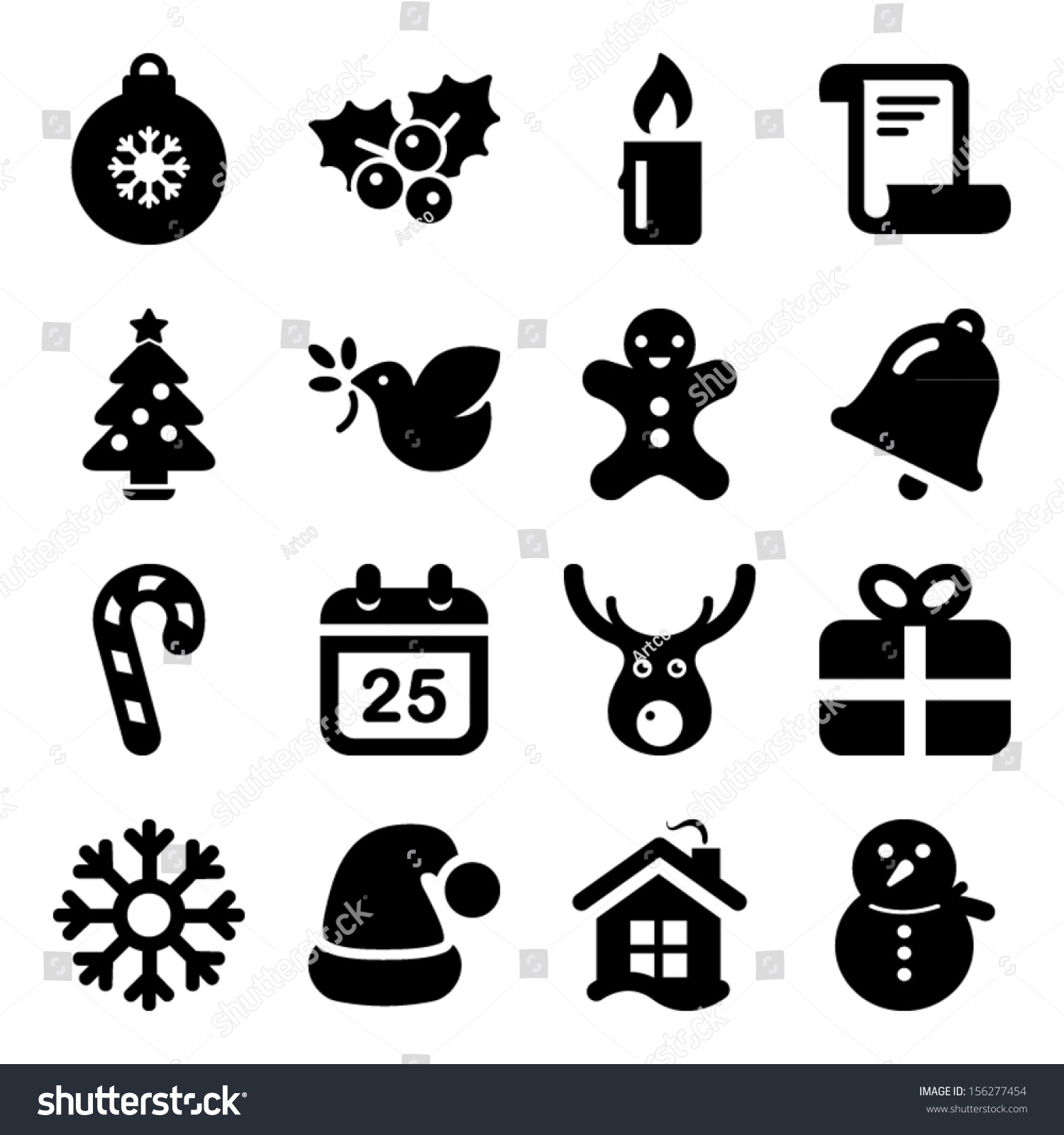 Christmas Icon Set Black Stock Vector 156277454 - Shutterstock