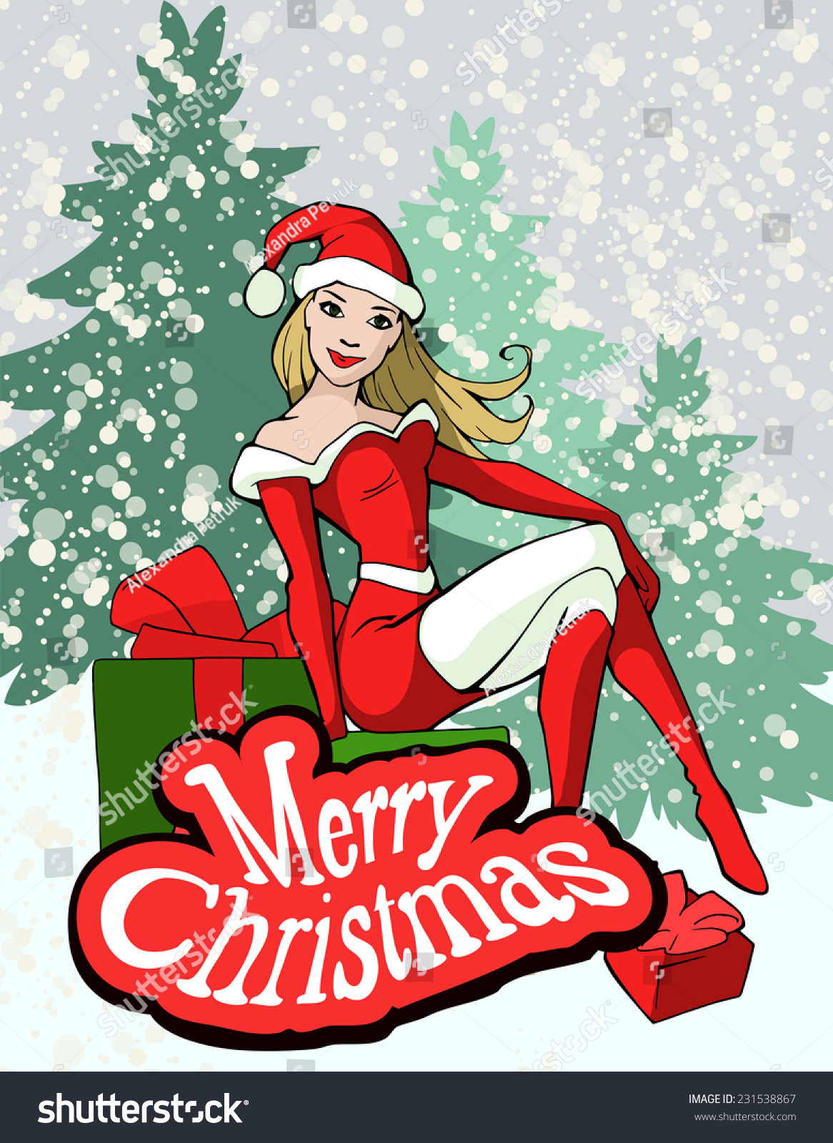 Download Christmas Illustration Cartoon Sexy Girl Wearing Stock Vector Royalty Free 231538867 Yellowimages Mockups